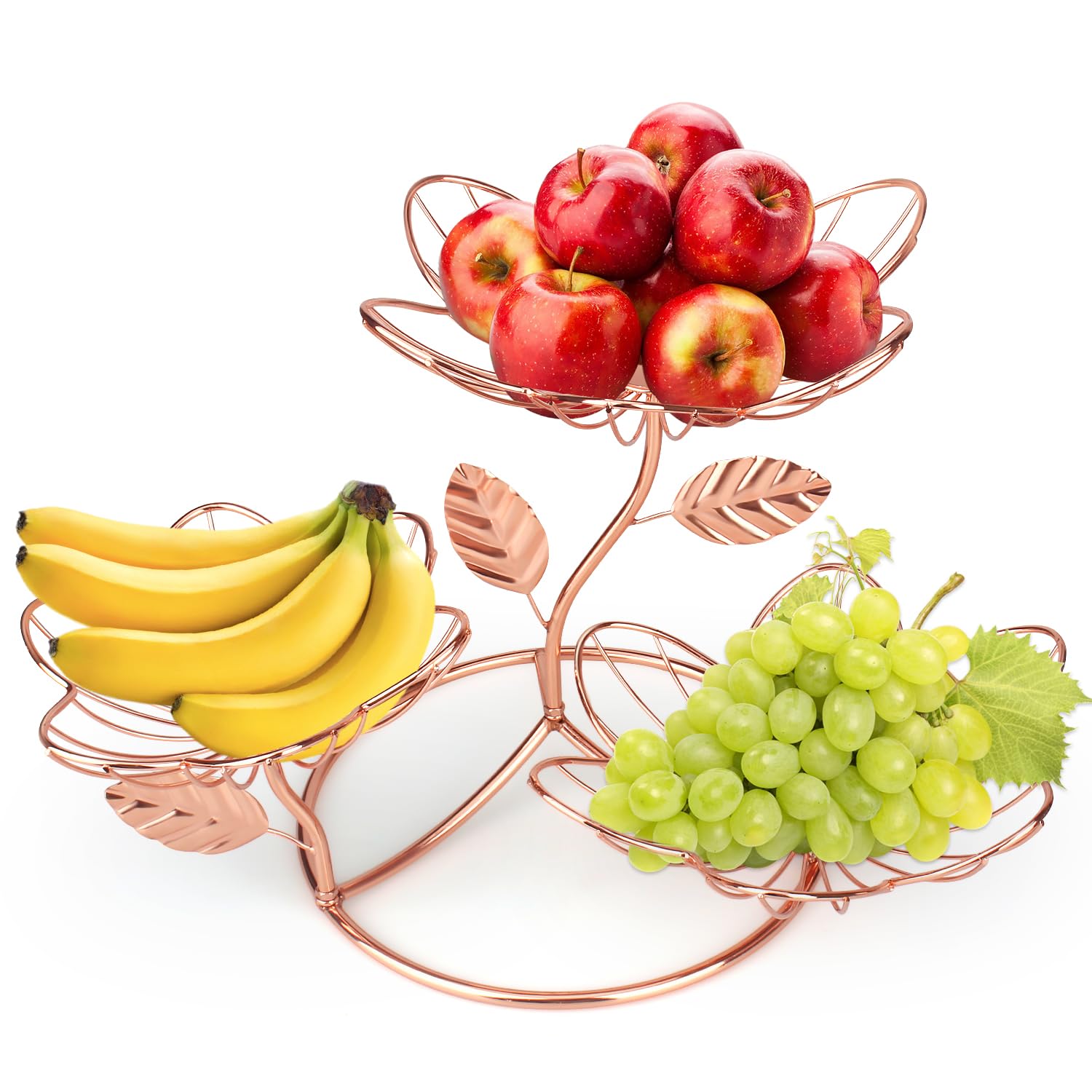 Rose Gold 3-Tier Fruit Basket - Elegant Kitchen Storage for Fruits & Vegetables | Perfect for Countertop Organization, Dining Table Centerpiece & Modern Home Decor