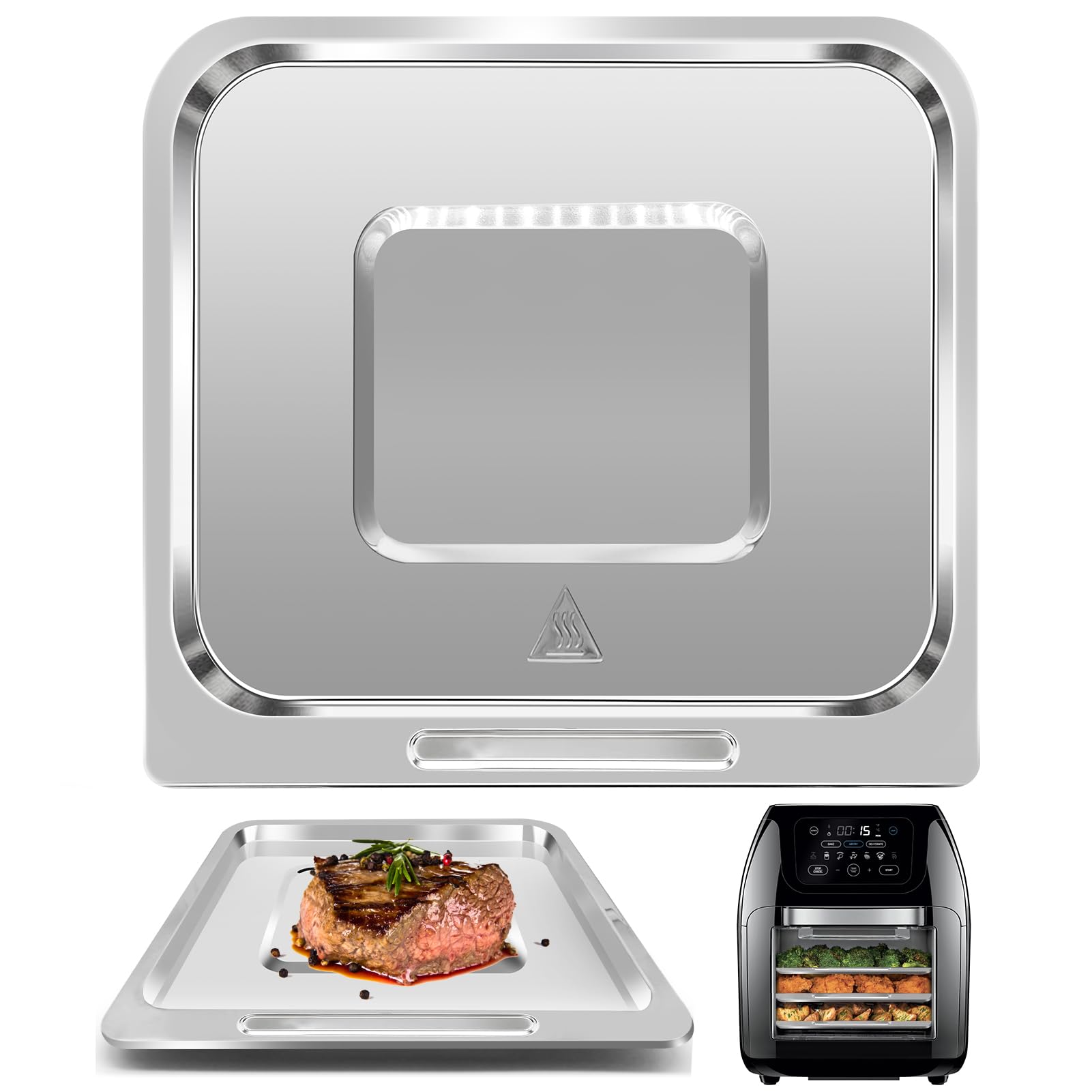 CHEFMAN 10 Quart Digital Air Fryer Replacement Grill Pan - 9.4 x 8.8 Inch Nonstick Crisper Plate & Rack Tray - Dishwasher Safe Food Grade Accessory for Air Frying, Grilling & Roasting - Perfect for Chicken Wings, Vegetables & Family Meals