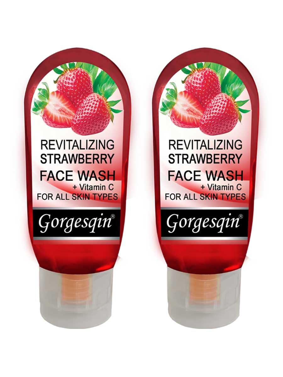 Gorgesqin Moisturizing & Revitalizing Face Wash - 100ml x 2 (Strawberry Scent, 200ml Total) | Gentle Cleanser for Dry & Sensitive Skin | Perfect for Morning & Night Skincare Routine