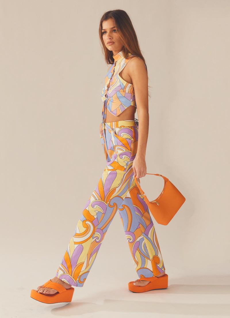 Evie Pants - Vintage Retro Swirl Print High Waisted Flare Pants for Women | 70s Inspired Hippie Boho Fashion | Perfect for Music Festivals, Parties & Casual Wear