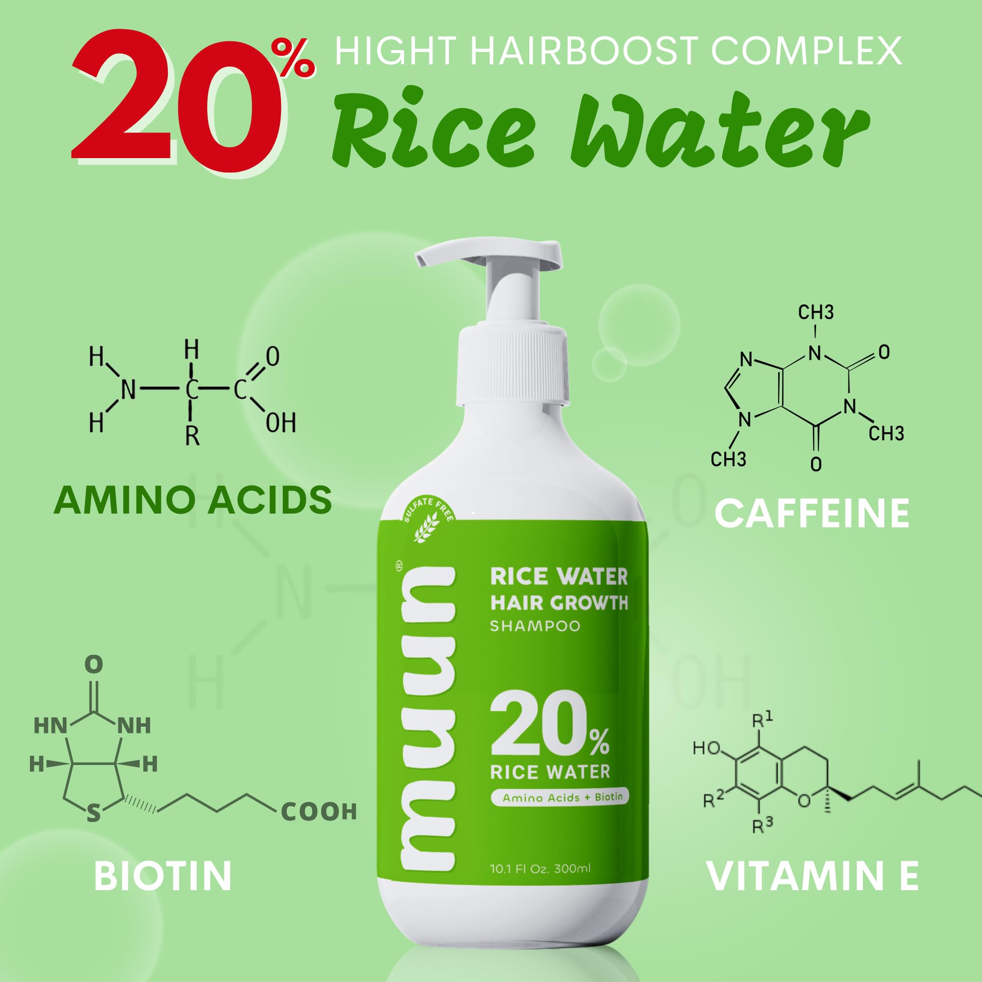Muun Rice Water Shampoo and Conditioner Set for Hair Growth - Natural Biotin, Keratin & Caffeine Formula for Thinning Hair & Hair Loss Prevention - Men & Women - Perfect for Daily Hair Care & Scalp Nourishment