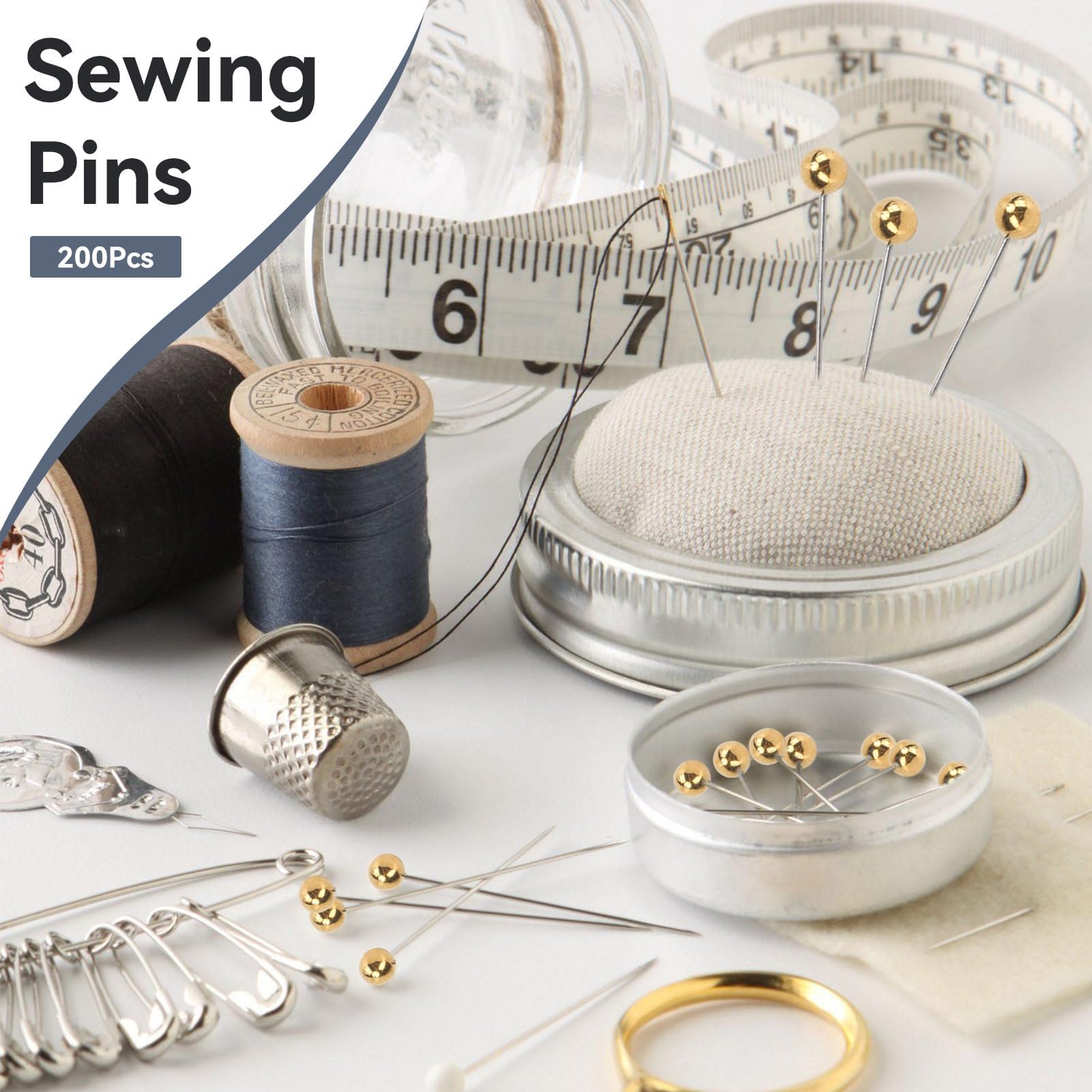 200Pcs Gold Ball Head Sewing Pins for Fabric Quilting & Crafting - Storage Box Included