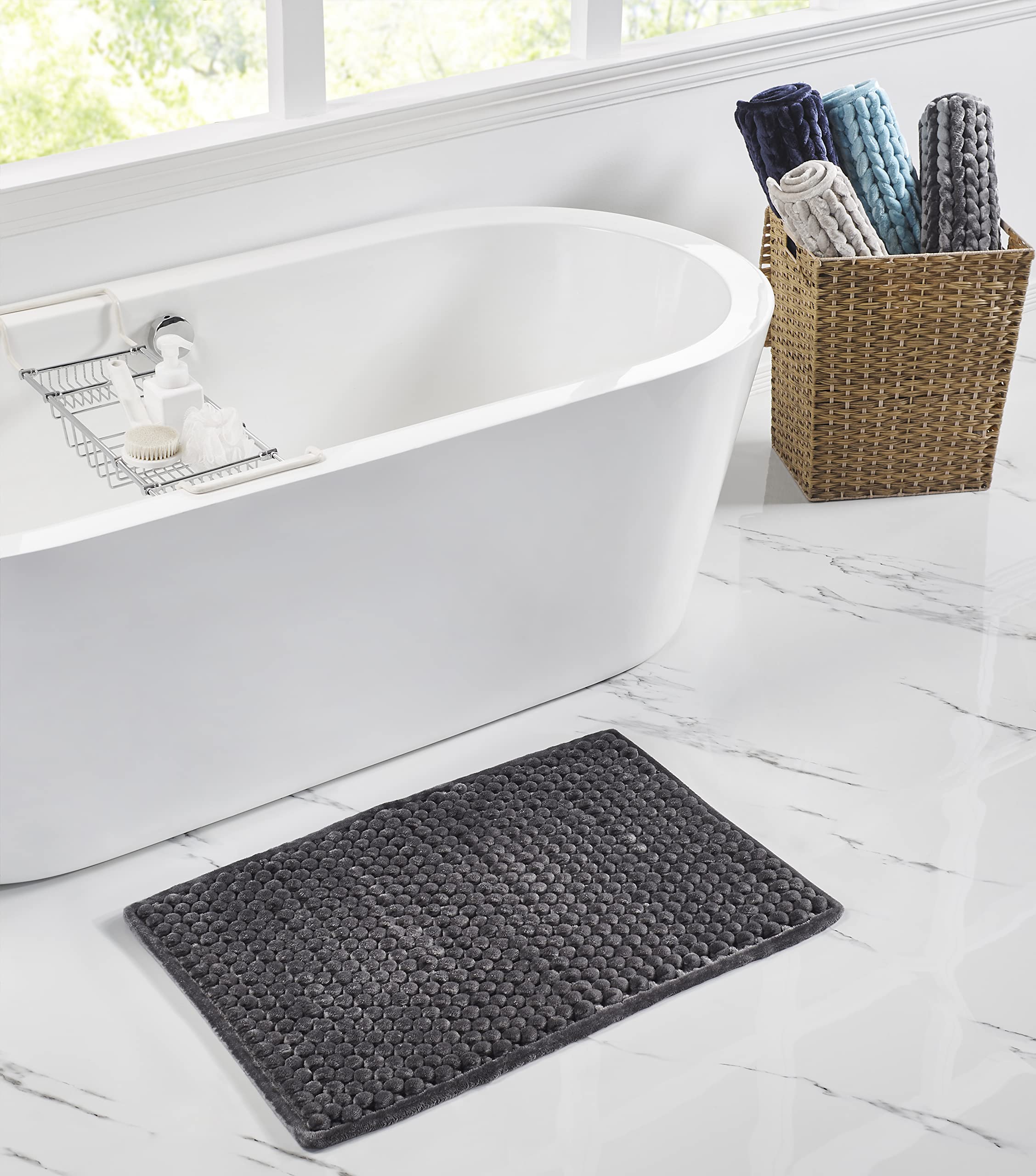 Better Trends Chenille Bath Mat - Non-Slip, Absorbent Bathroom Rug for Shower & Vanity, Charcoal 20