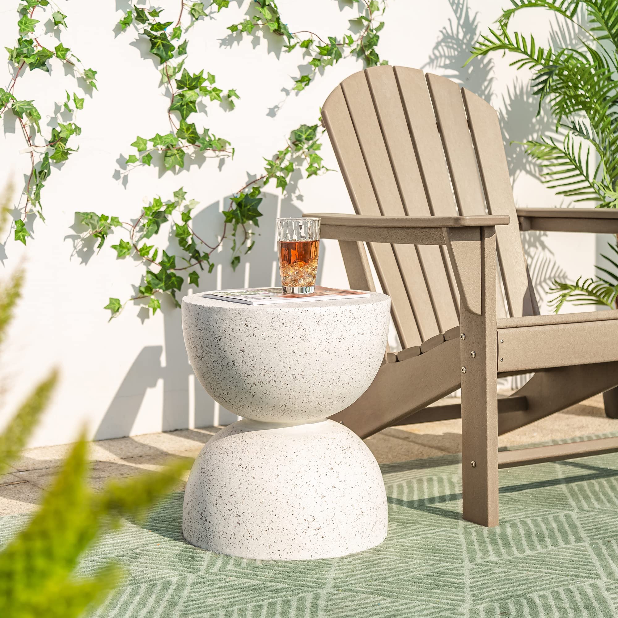 Glitzhome Modern Decorative Garden Stool - Heavy Duty Patio Furniture, Sturdy Faux Terrazzo Side Table & Planter Stand for Indoor & Outdoor Use - 17.75 Inch Height, White - Perfect for Porch, Deck, Balcony & Garden Decor
