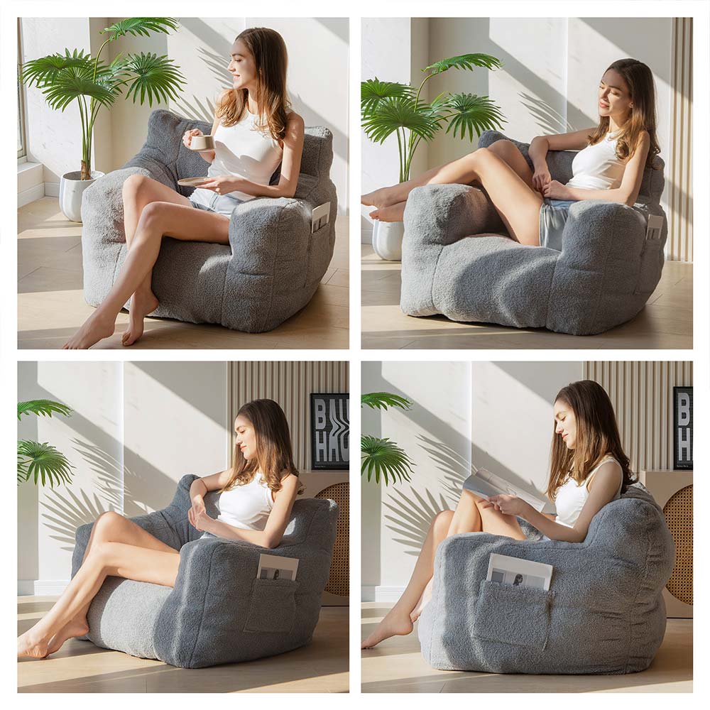 MAXYOYO Sherpa Bean Bag Chair & Couch - Oversized Comfortable Bean Bag Sofa for Adults & Kids, Soft Grey - Perfect for Living Room, Bedroom, Game Room & Dorm Relaxation