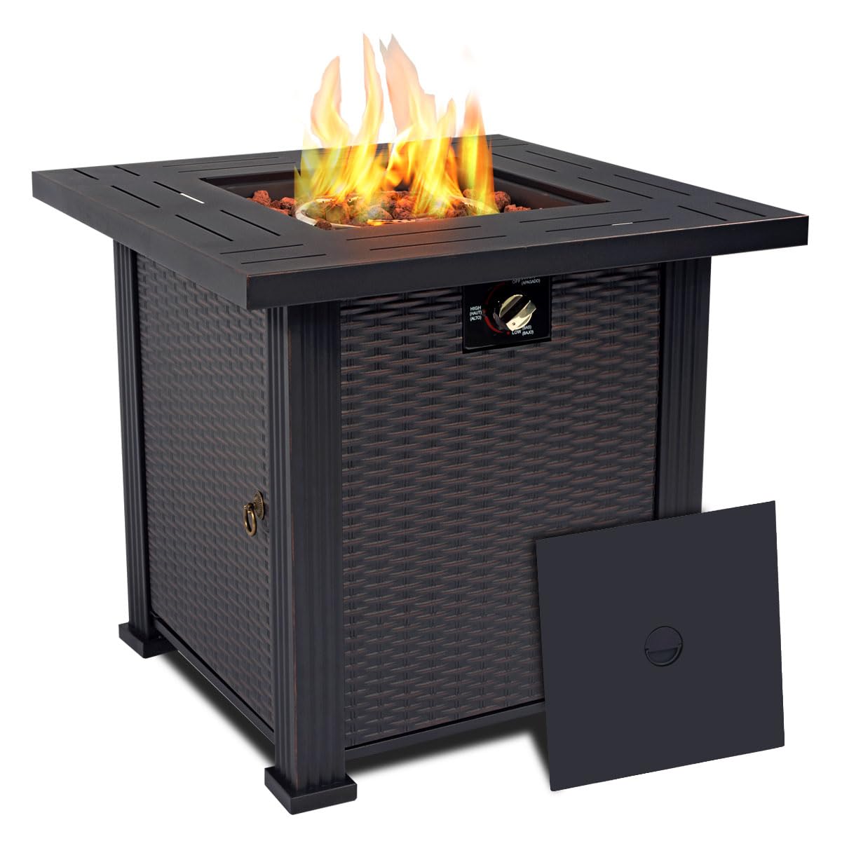28'' Propane Fire Pit Table - 50,000 BTU Outdoor Fire Table with Steel Lid & Sturdy Legs, Includes Lava Rocks - Perfect for Patio, Backyard, and Garden Gatherings
