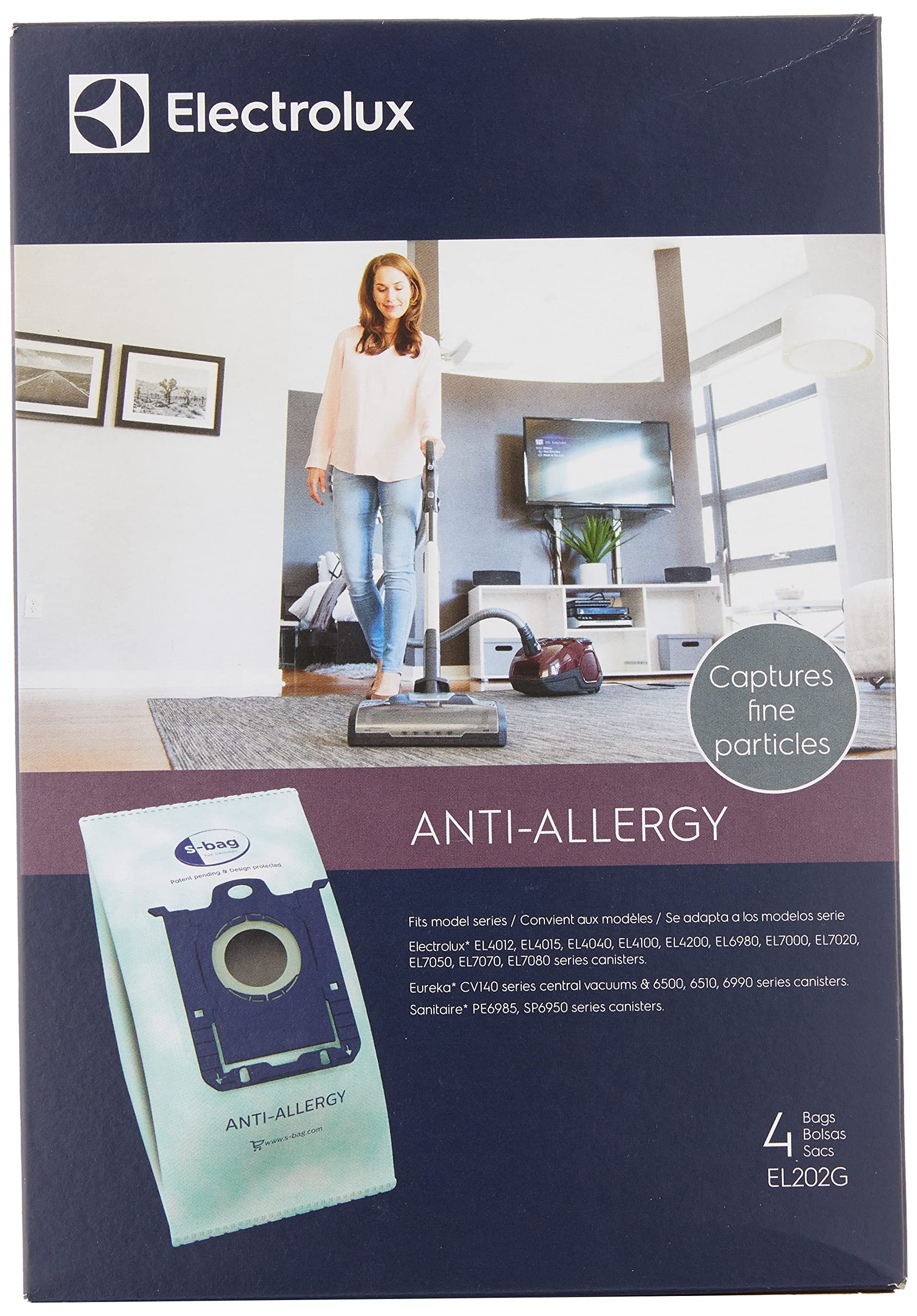 Electrolux EL202G S-Bag Anti-Allergy Synthetic Vacuum Bags - 4 Pack (Blue) | HEPA Filtration for Dust Mites & Pet Hair | Ideal for Allergy Sufferers & Homes with Pets