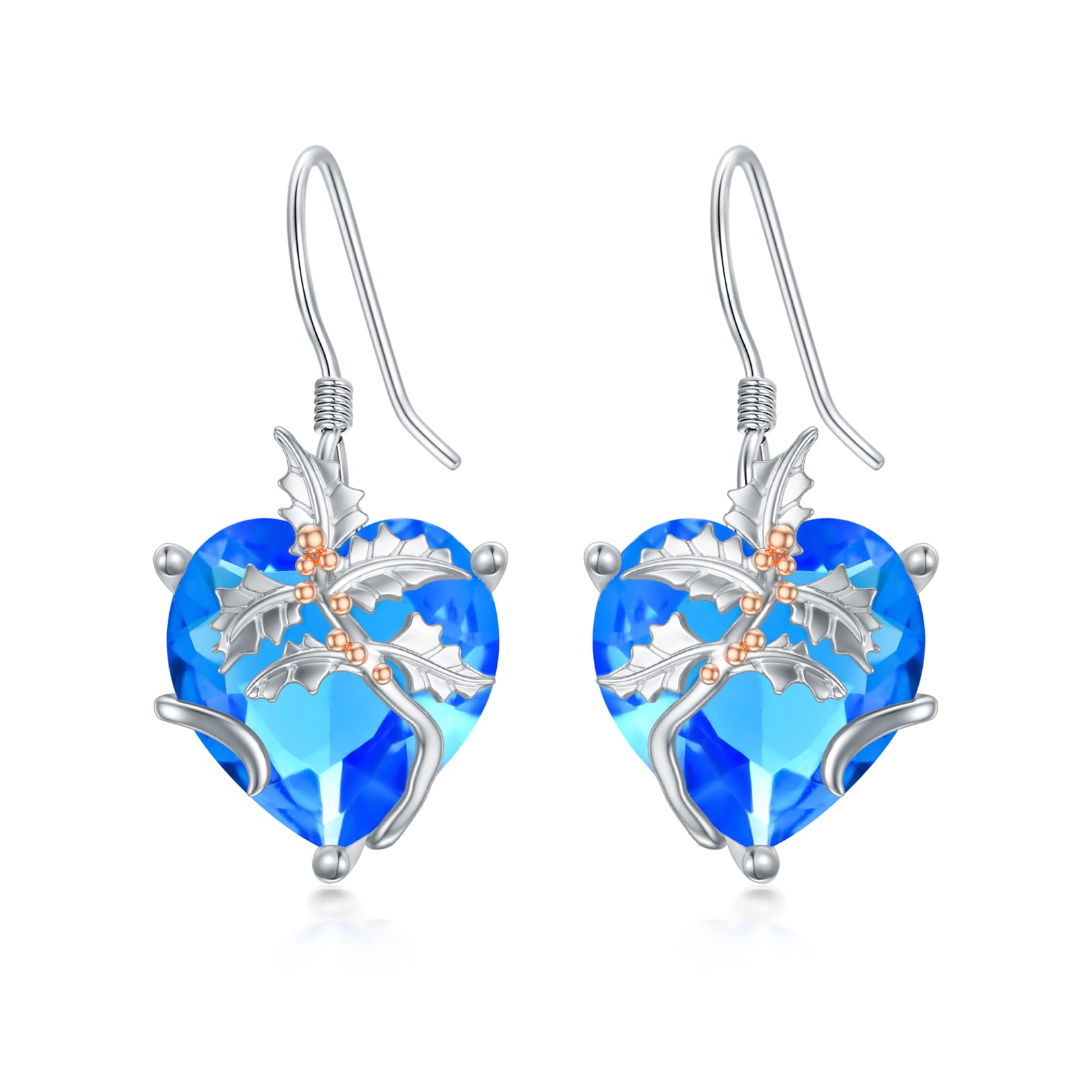 TOUPOP Sterling Silver Birth Month Flower Drop Earrings for Women - Crystal Dangle Earrings, Birthday Jewelry Gifts for Her, Girls | Perfect for Valentine's Day, Anniversary & Special Occasions