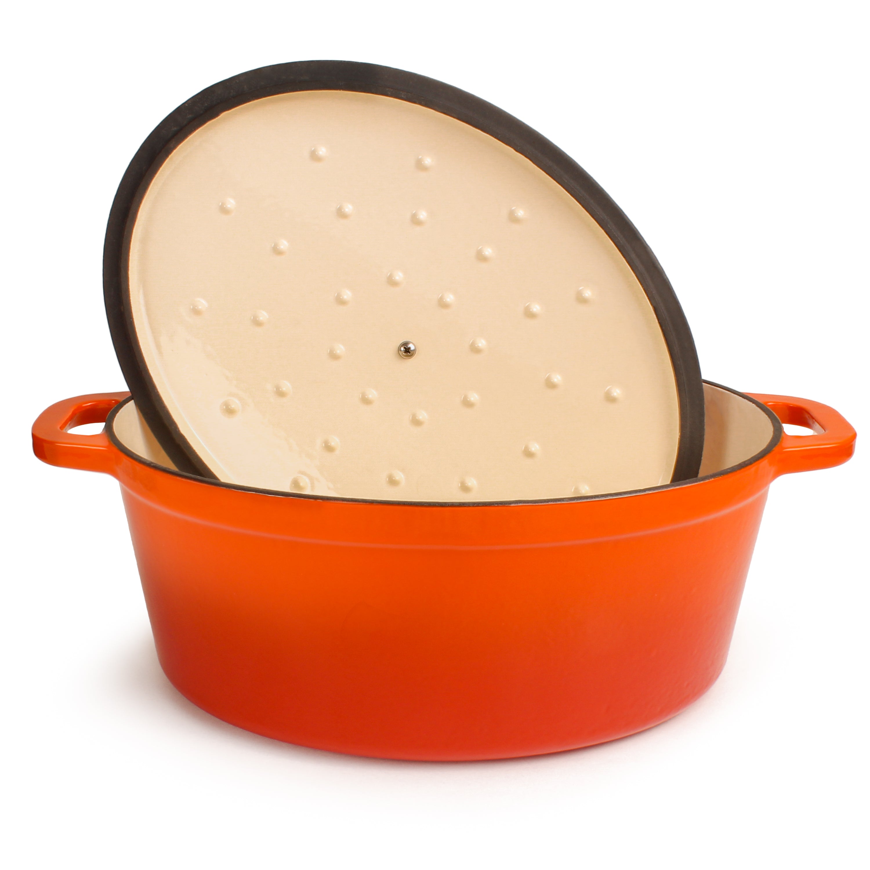 BergHOFF Neo Cast Iron 8qt Oval Dutch Oven with Lid - 13 Inch Enameled Cookware for Braising, Stewing & Baking - Orange Dutch Oven Perfect for Stovetop, Oven & Camping Cooking