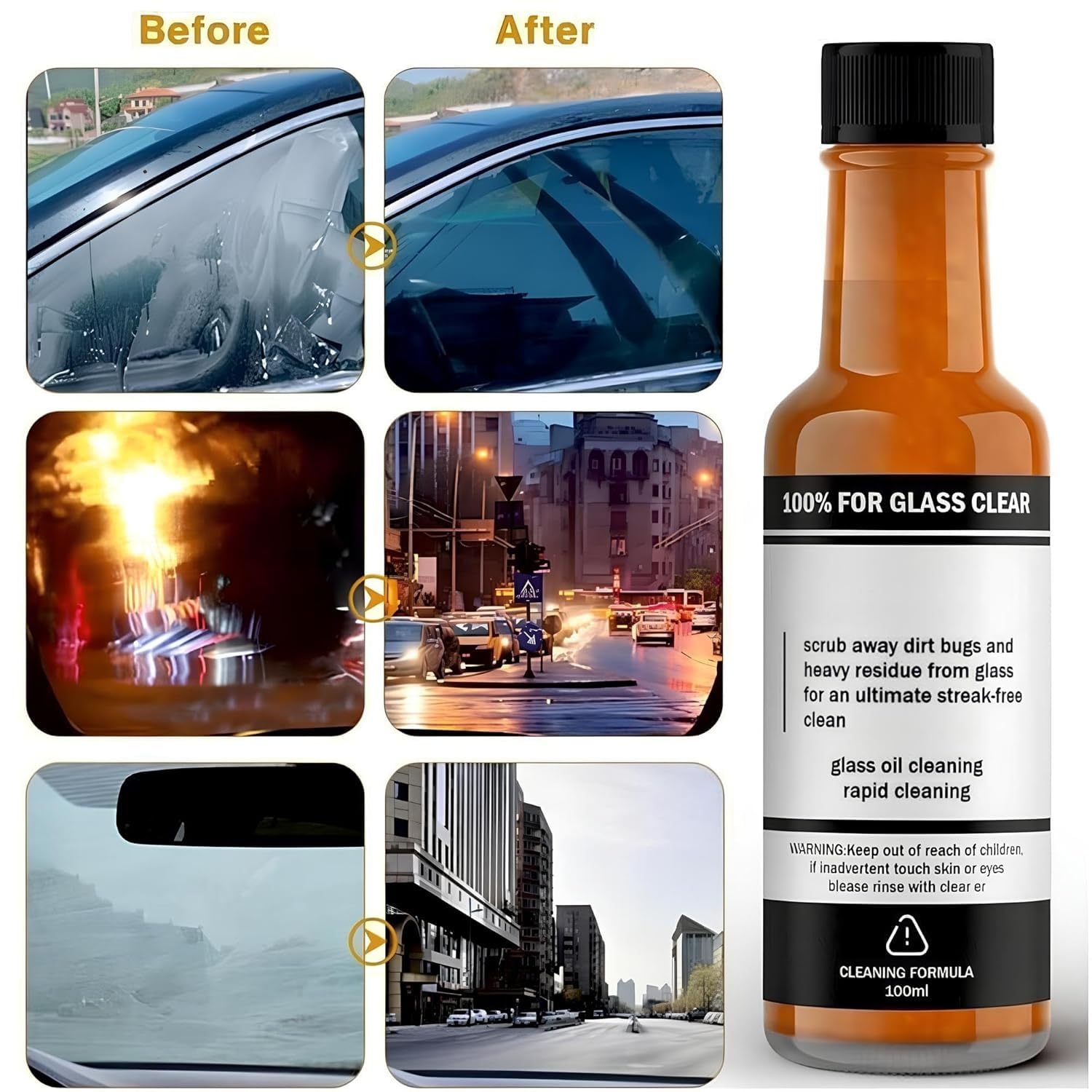 BELLOX Car Windshield Glass Cleaner with Sponge | Oil Film & Water Spot Remover for Auto & Home Windows | Streak-Free Cleaning Solution, 100ml (Pack of 2) | Perfect for Cars, Trucks, Mirrors & Glass Tables