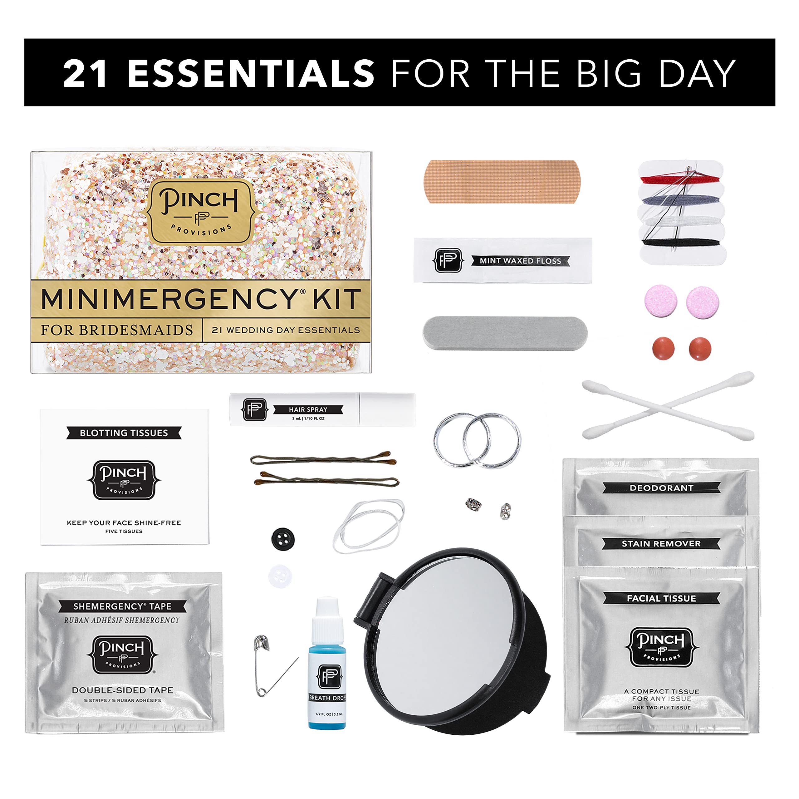 Pinch Provisions Minimergency Kit for Bridesmaids - 21 Essential Wedding Emergency Items | Perfect Bridal Shower Gift & Bridesmaid Proposal Present | Great for Last-Minute Wedding Day Fixes & Travel