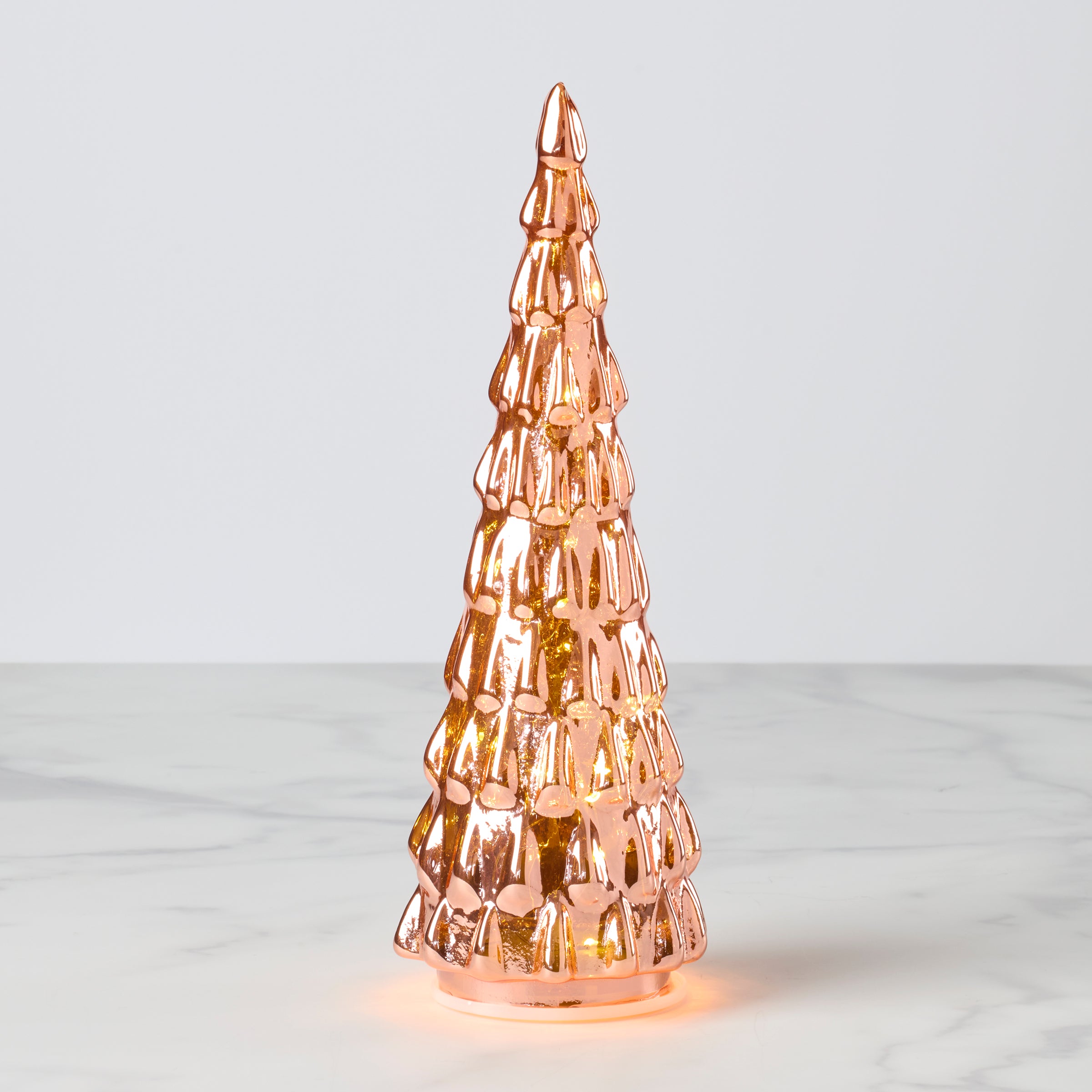 LED Lit Amber Glass Holiday Tree - Elegant Christmas Decoration for Home, Office & Party Decor