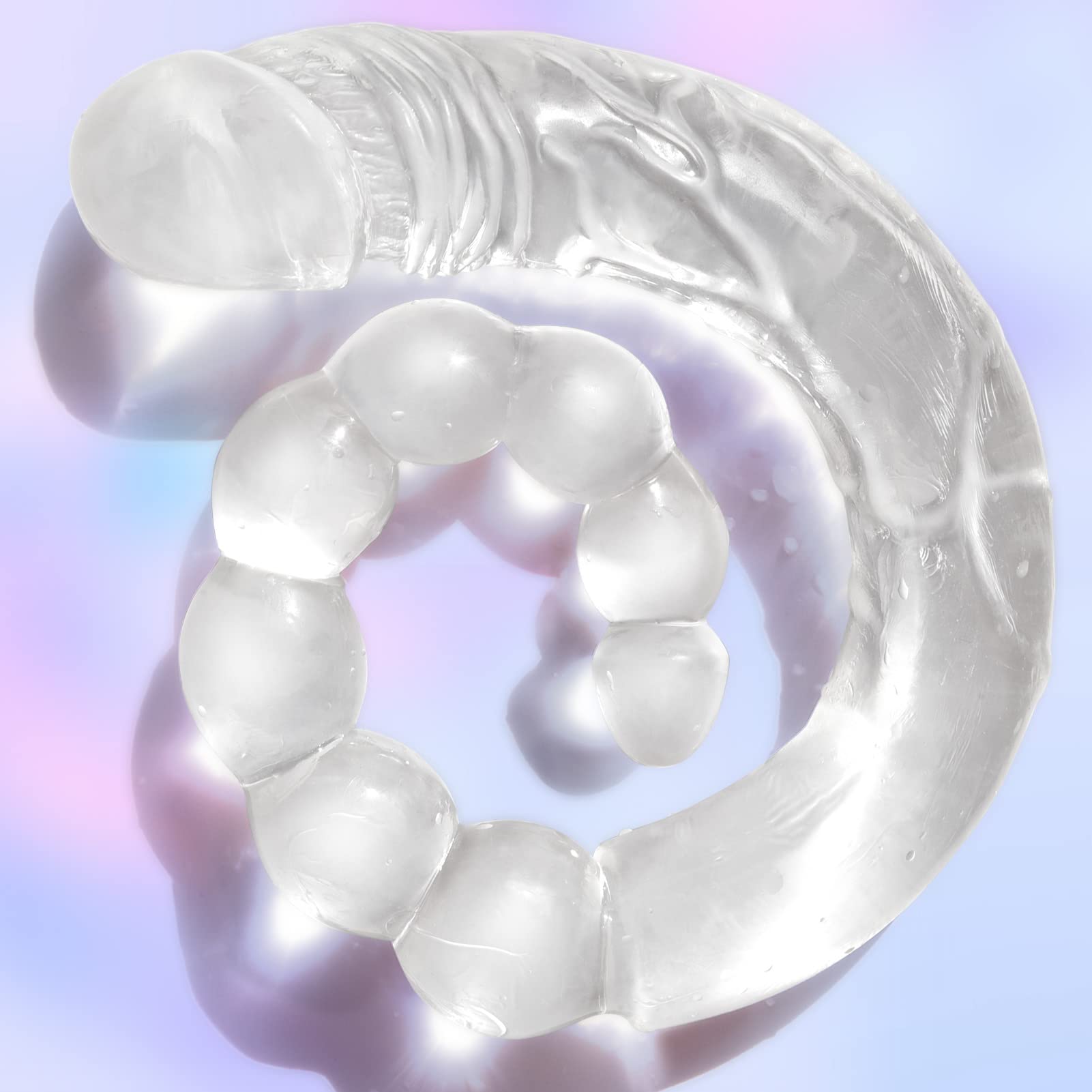 18.89 Inch Double Ended Dildo with Veins & Glans - Anal Beads & Prostate Massager for Vaginal & Anal Stimulation - Transparent Sex Toy for Lesbian, Men & Women - Perfect for Couples Play & Solo Pleasure