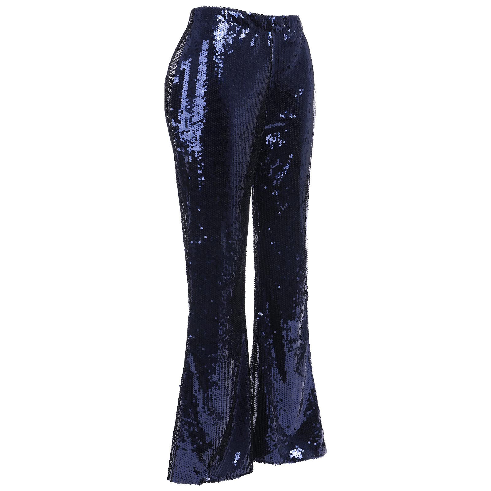 ODIZLI Women's High Waist Sequin Sparkle Flared Pants - Party Pants for Women, Clubwear, Evening Outfits, Holiday Celebration & Special Occasions