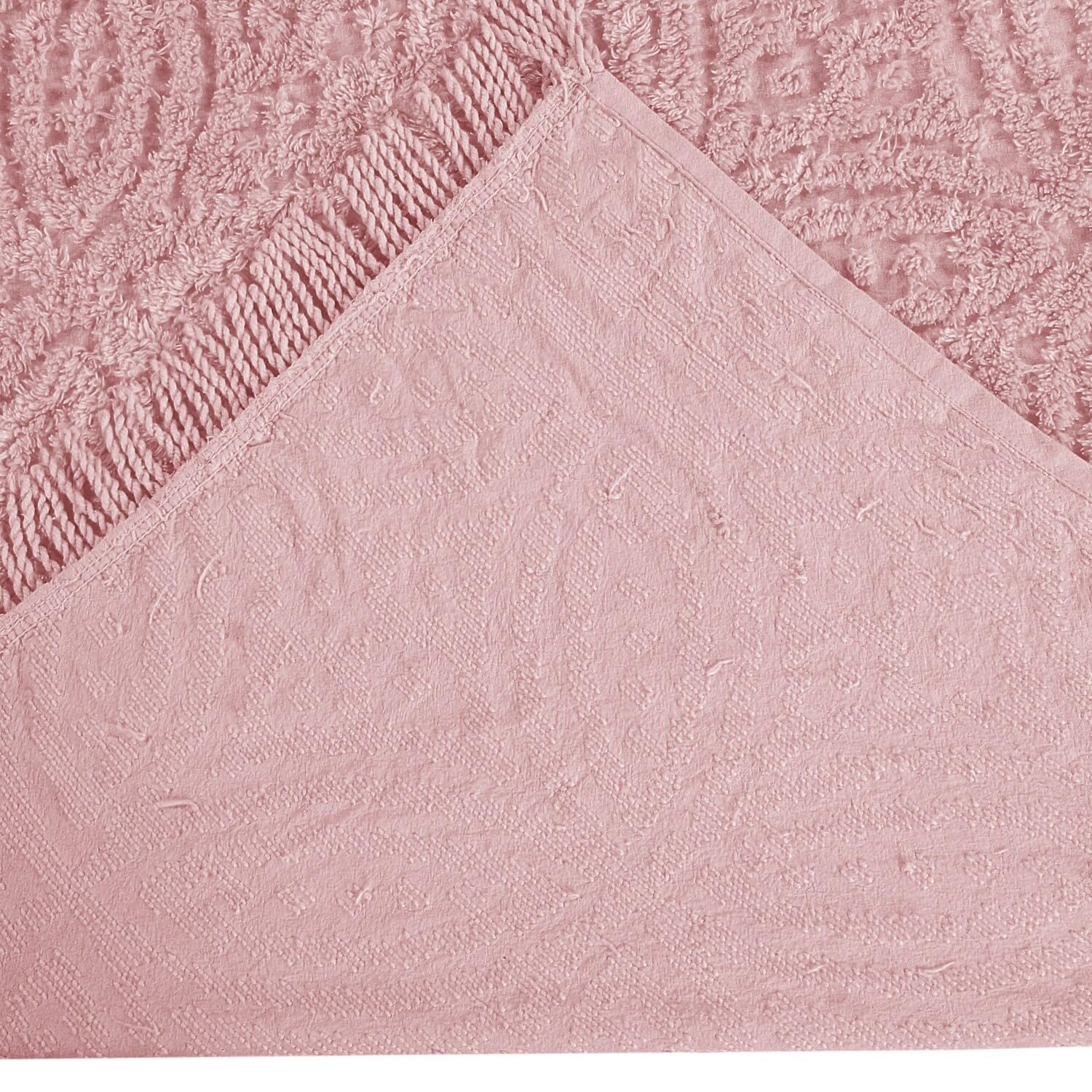Vintage Pink Embossed 100% Cotton Chenille Bedspread - Full/Double Size Bedding with Elegant Loop & Ring Pattern - All-Season Comfort for Master Bedroom, Guest Room & Dorm Decor
