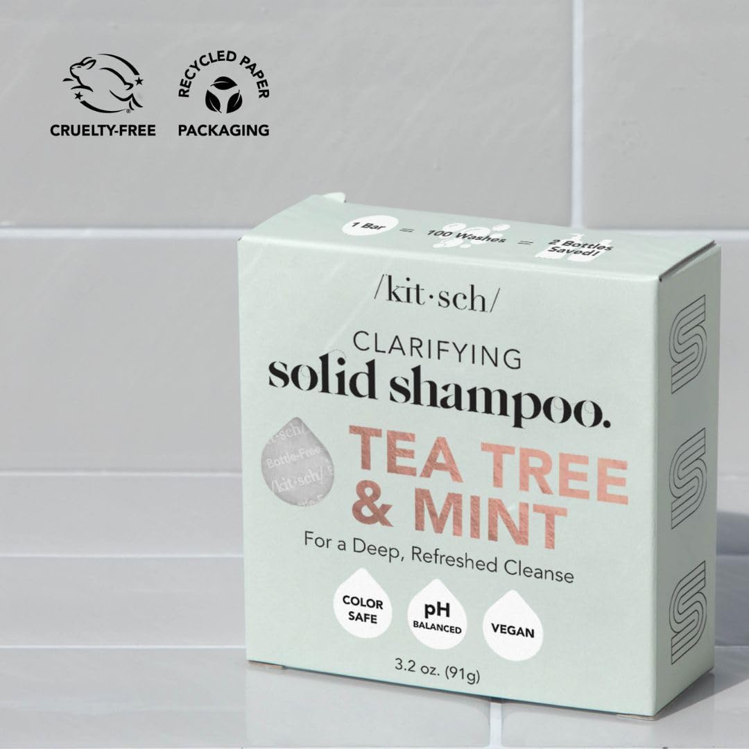 Kitsch Tea Tree & Mint Shampoo Bar & Rice Shampoo Conditioner Bar Set - Natural Hair Care for Dandruff & Scalp Health - Perfect for Travel, Camping & Eco-Friendly Bathroom