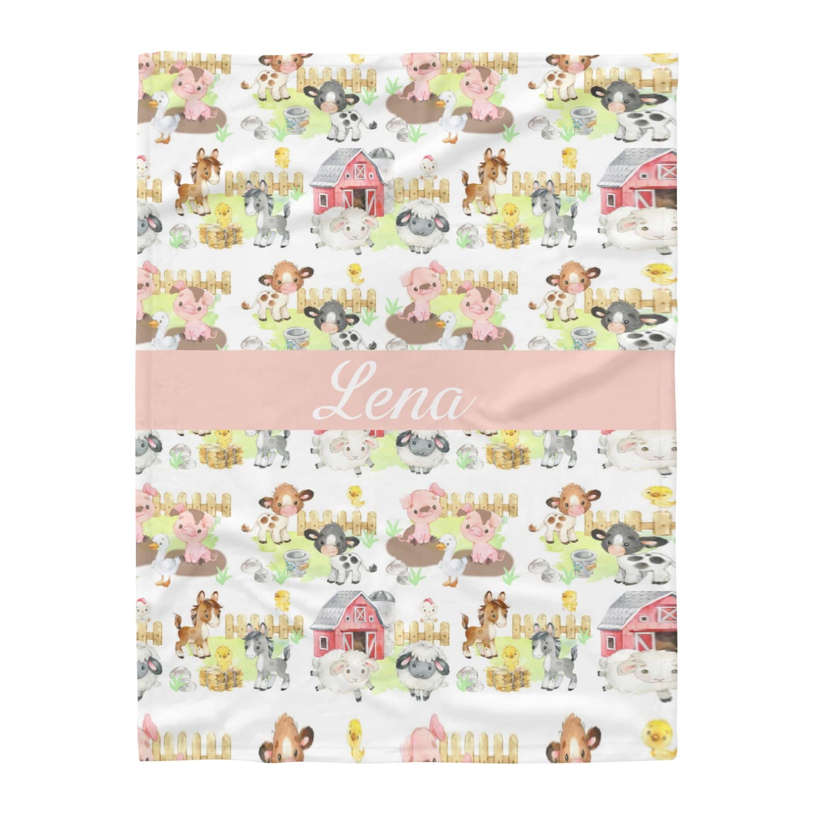 Custom Personalized Watercolor Farm Animals Blanket with Name - Soft Fleece 30
