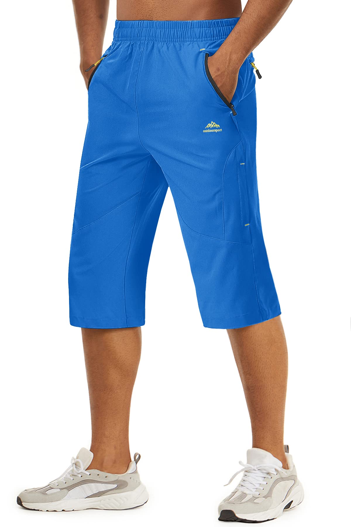 TACVASEN Men's Quick Dry Hiking 3/4 Long Capri Shorts - Athletic Workout Running Shorts with Zipper Pockets - Lightweight & Breathable for Outdoor Activities, Gym, Travel & Summer Sports