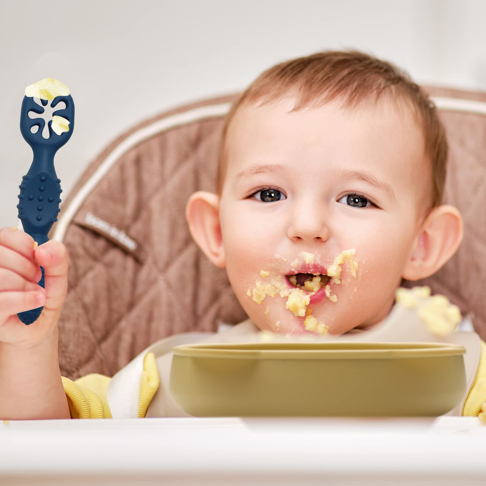 BPA Free Silicone Baby Plates Set with Spoon - Non-Slip Suction Base for Toddlers Self Feeding | Dishwasher & Microwave Safe | Perfect for Home, Daycare & Travel Use
