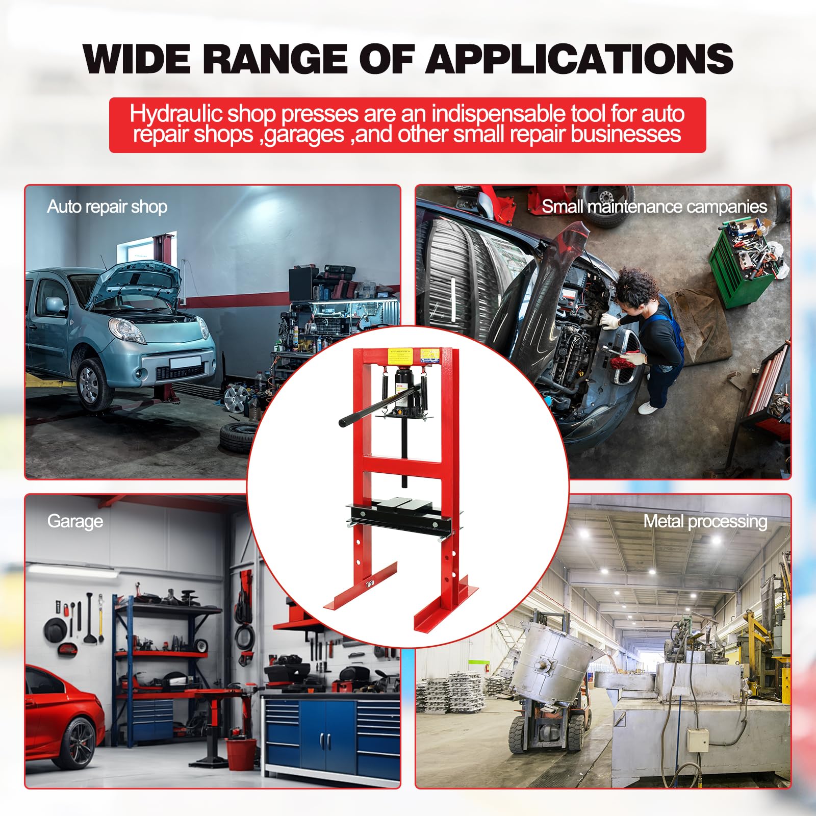 6 Ton Hydraulic Press - H-Frame Garage Floor & Benchtop Shop Press with Adjustable Plates for Metalworking, Woodworking & Auto Repair (Red)