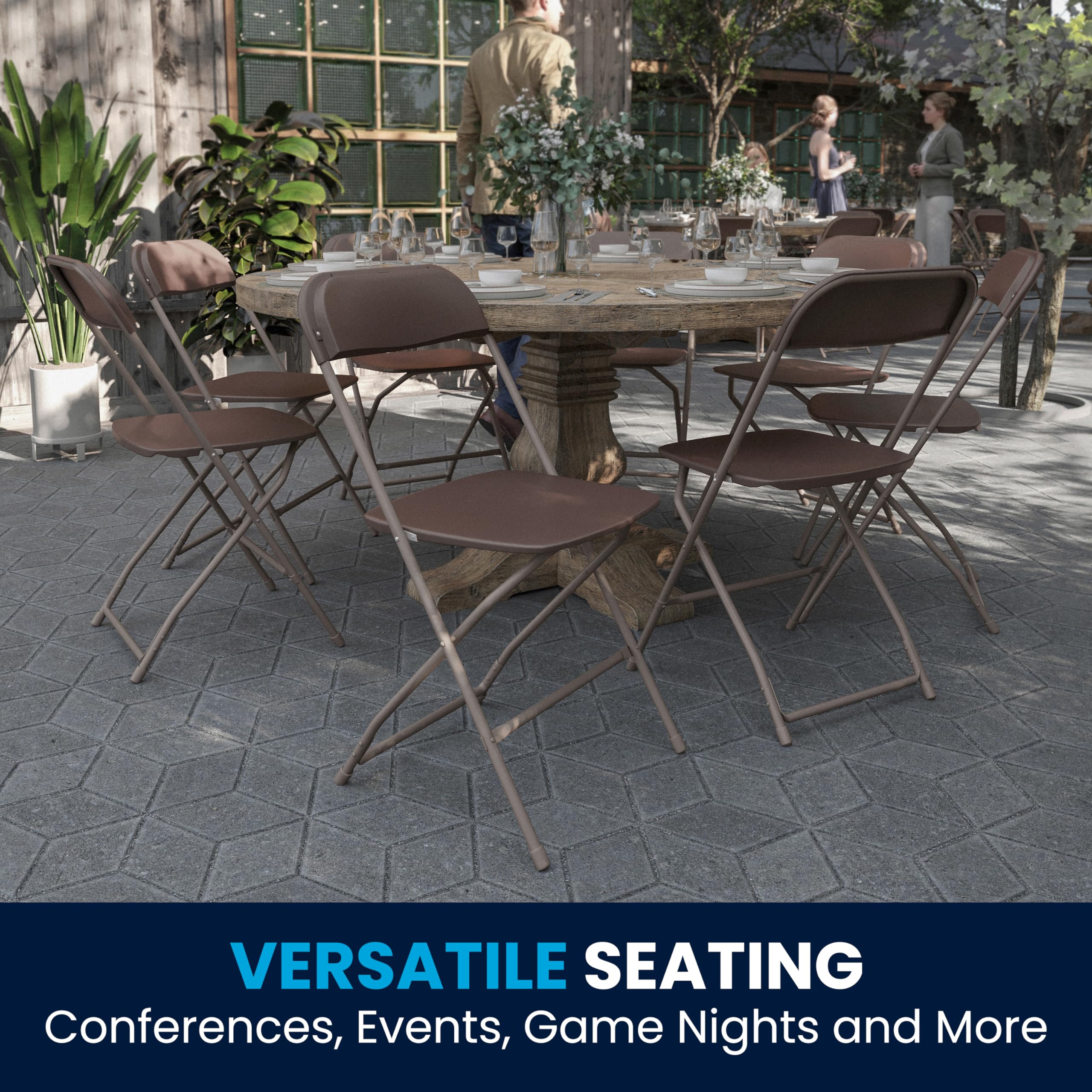 **Flash Furniture Hercules Series 4-Pack Brown Plastic Folding Chairs - 650LB Weight Capacity, Lightweight & Comfortable for Events, Parties, Outdoor Gatherings & Home Use**