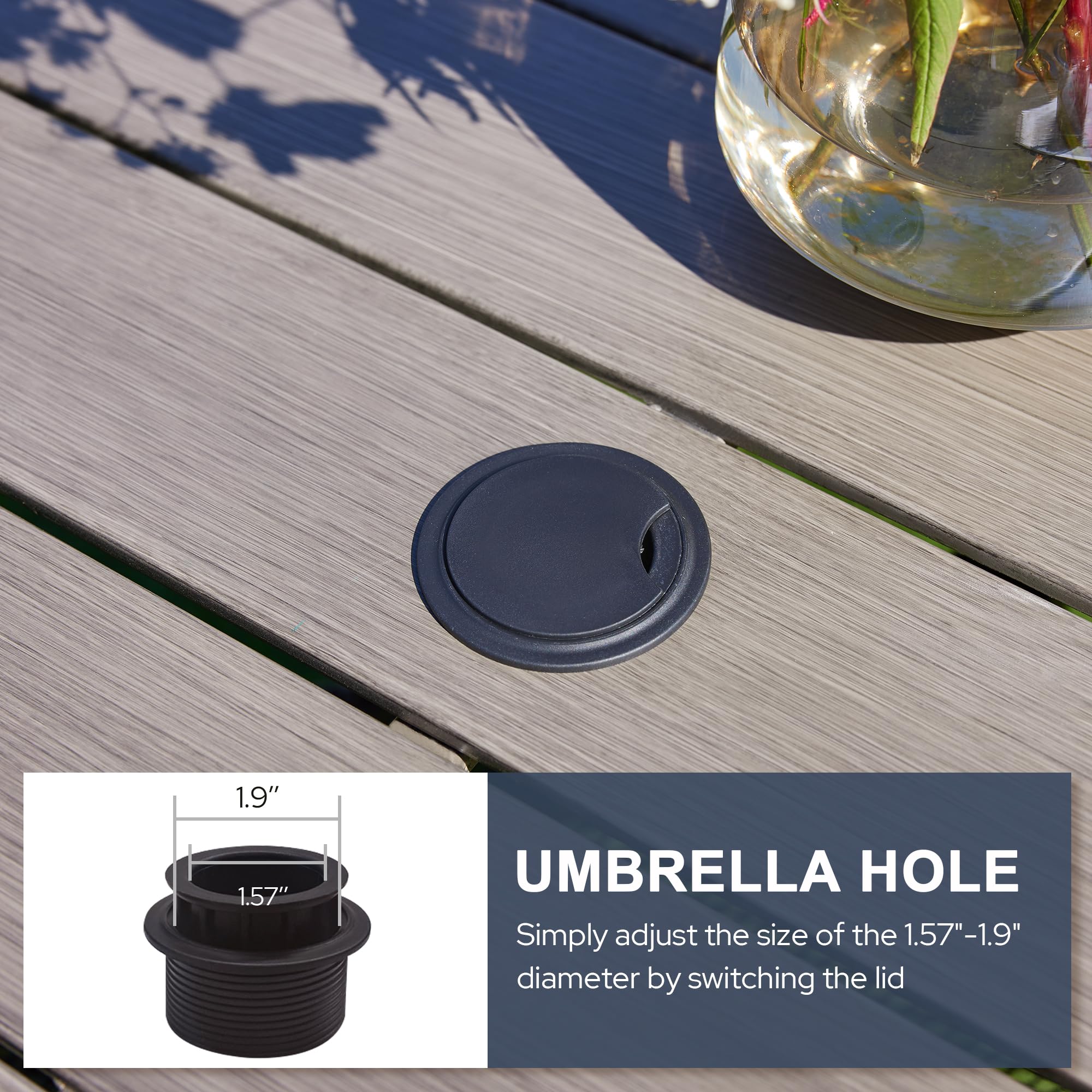 VICLLAX 40.6 Inch Round Metal Outdoor Dining Table with Umbrella Hole & Storage Shelf - Weather-Resistant Patio Table for 4 People, Perfect for Garden, Lawn, Deck, Backyard, BBQ & Outdoor Entertaining (Grey)