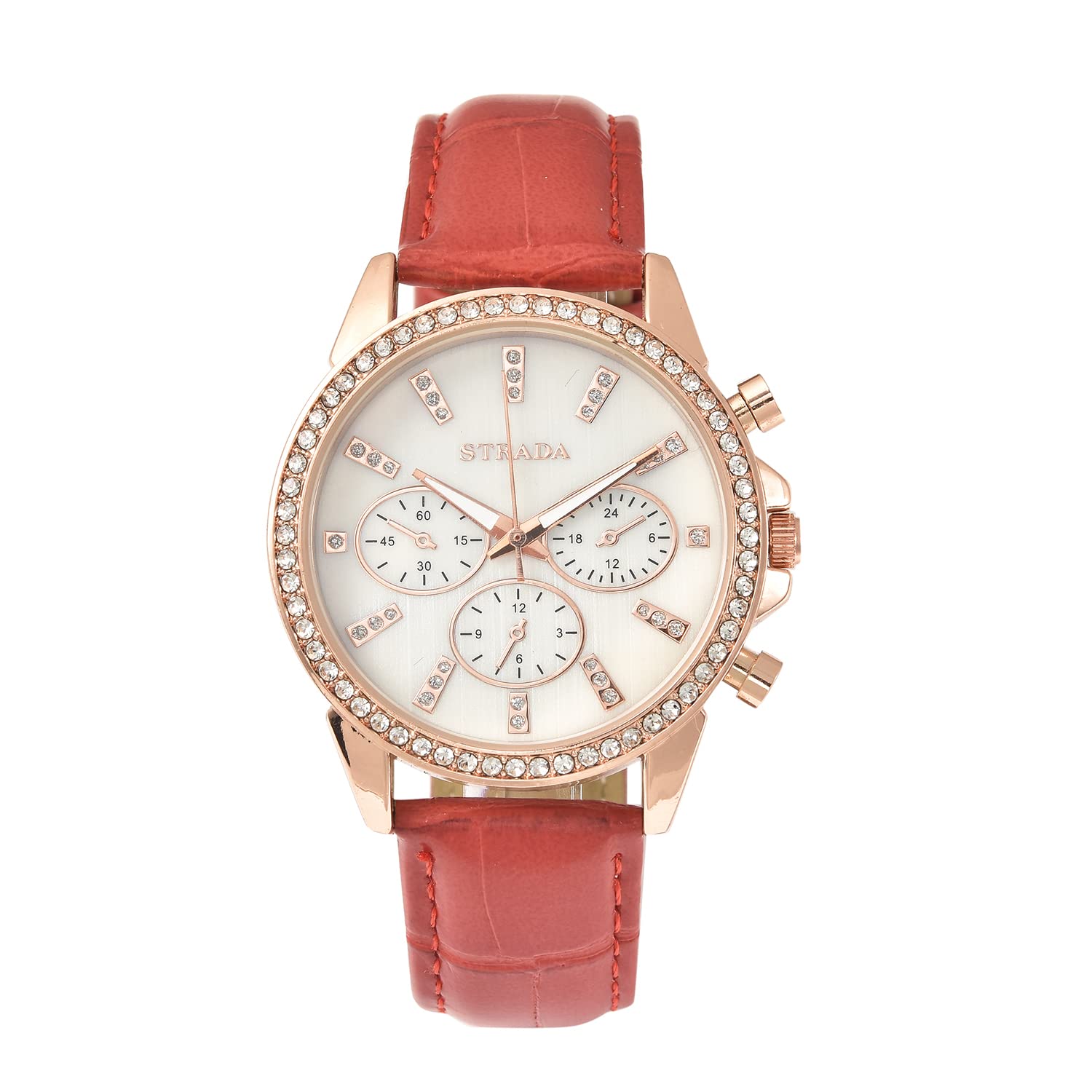 Shop LC Strada Crystal Japanese Movement Watch with Faux Leather Strap - Elegant Dress Watch for Men & Women - Perfect Graduation, Anniversary & Formal Event Gift