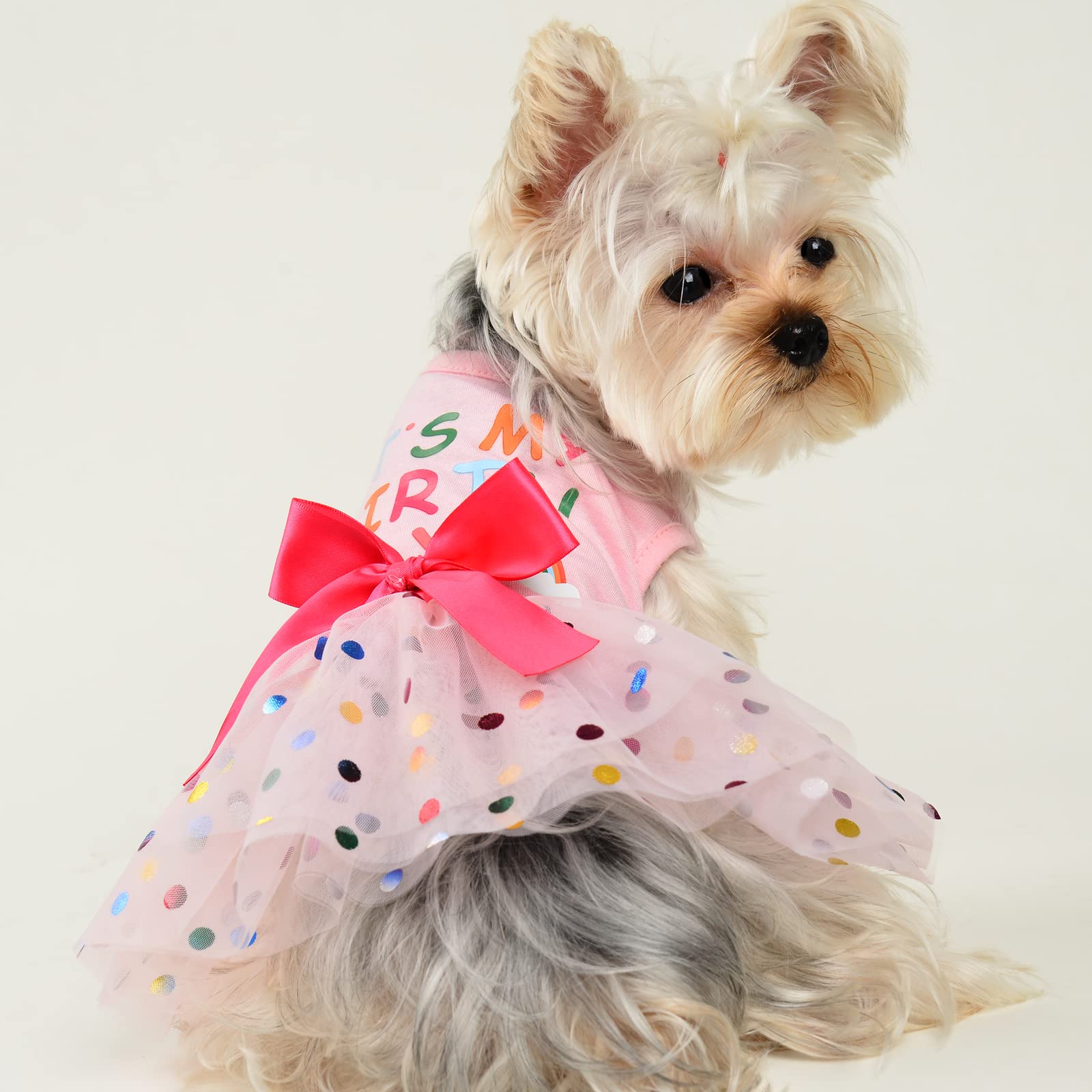 Pink Summer Dog Dress for Small Dogs - Birthday Outfit for Chihuahua, Yorkie & Puppies | Cute Pet Costume for Cats & Dogs | Perfect for Parties, Photos & Special Occasions