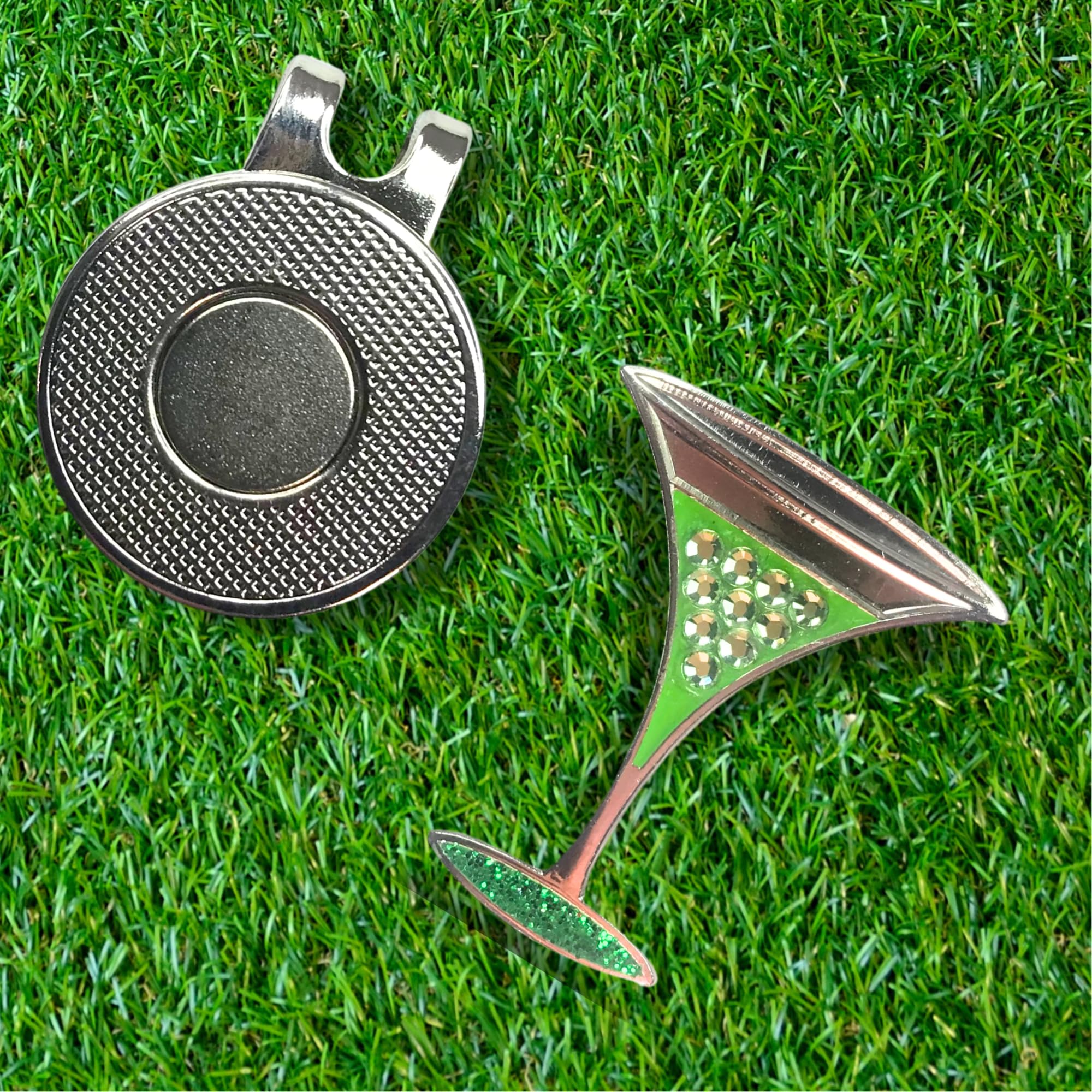 Premium Vibrant Crystal Golf Ball Marker with Magnetic Hat Clip (Green Martini Glass) | Durable Golf Accessories for Men & Women | Ideal Golf Gift & Tournament Giveaway | Perfect for Golf Courses, Driving Ranges & Casual Play