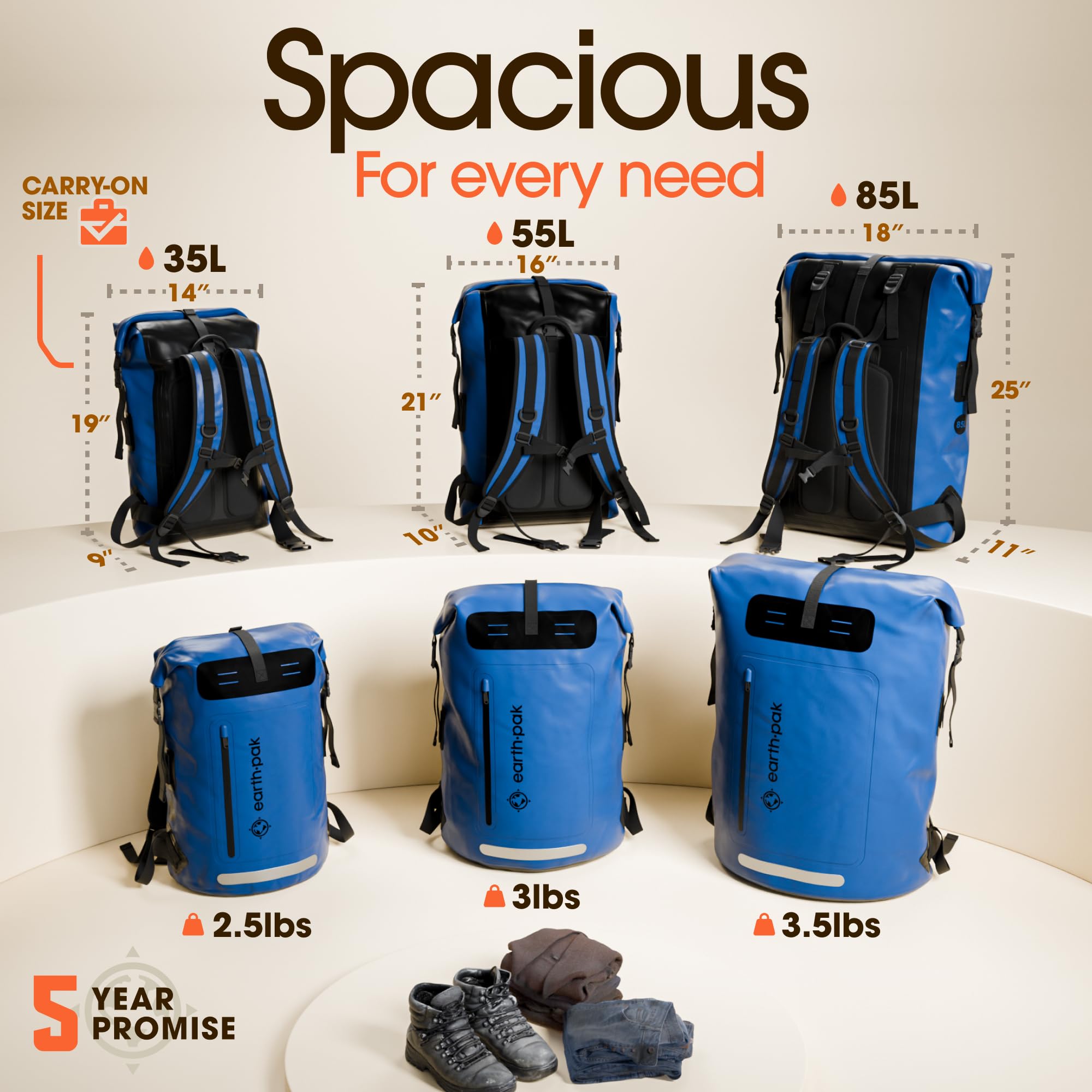 **Earth Pak 85L Waterproof Backpack - Heavy Duty Hiking & Kayak Dry Bag with Roll-Top Closure & IPX8 Waterproof Phone Case - Ideal for Camping, Travel, Beach & Outdoor Adventures (Blue)**