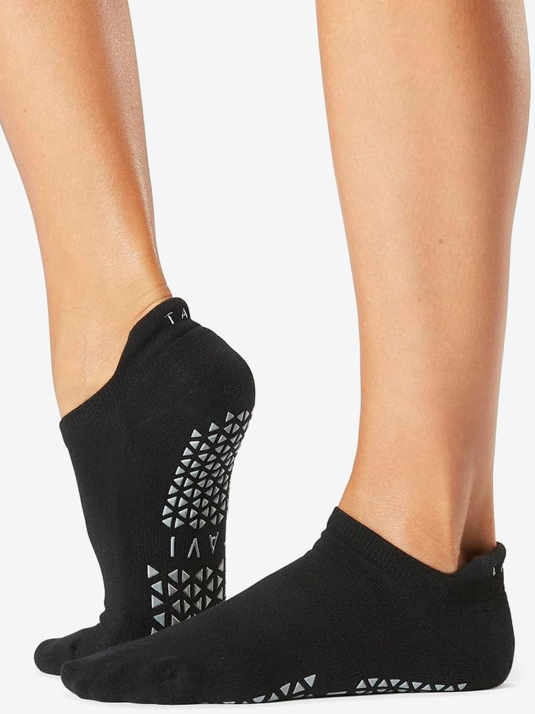 Tavi Noir Tech Savvy Grip Socks for Women - Non-Slip Yoga, Pilates & Barre Workout Socks - Ebony Black - Perfect for Dance, Gym and Home Exercises