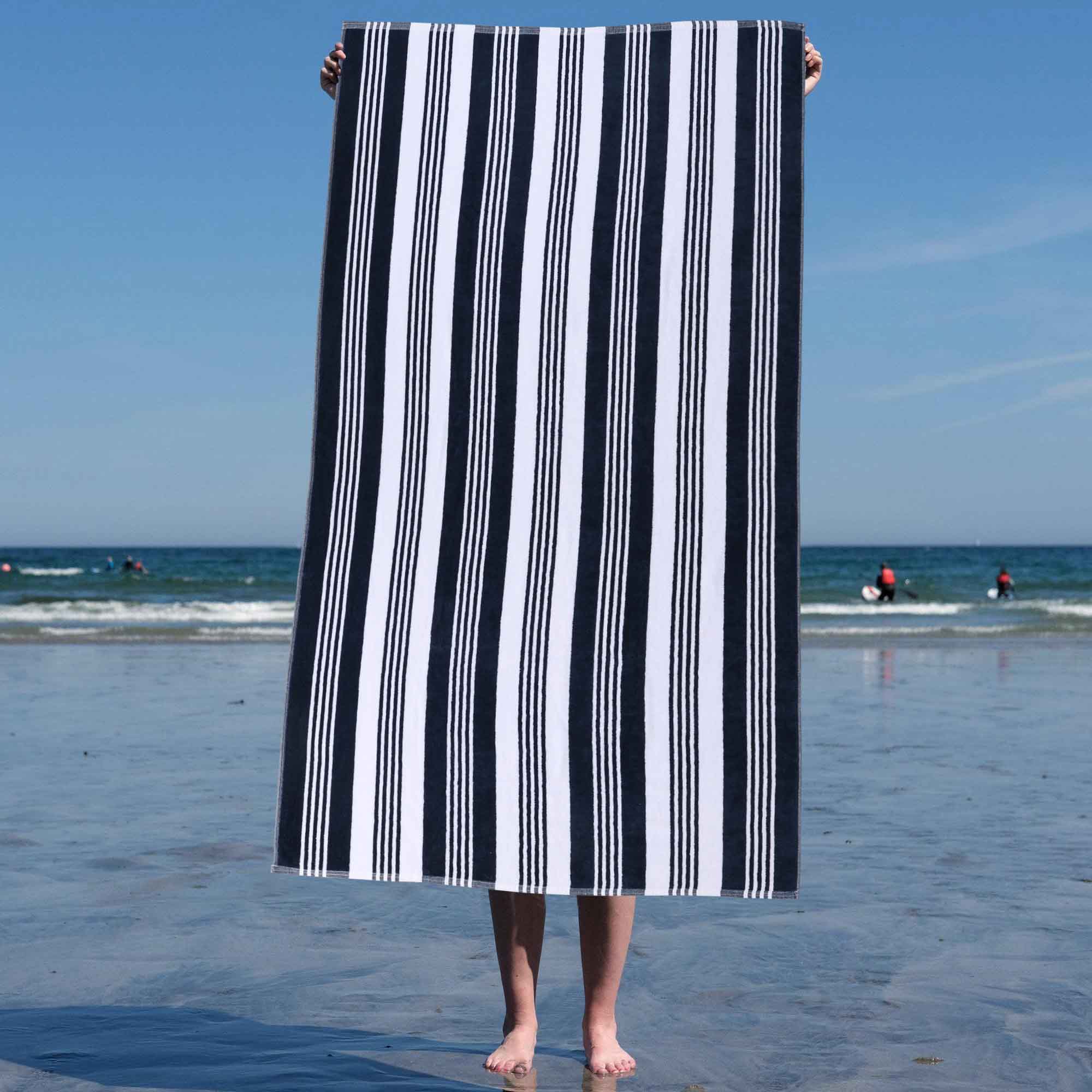 Premium Maui Striped Cotton Oversized 2-Piece Beach Towel Set - Soft, Absorbent & Quick-Drying for Pool, Beach, Yoga & Travel