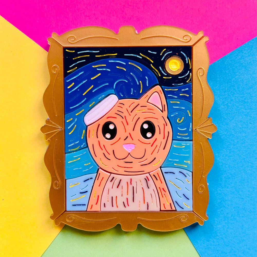 Makokot Design Post-Impressionism Style Cat Acrylic Brooch - Unique Art Collection for Cat Lovers - Perfect Gift for Pet Owners & Art Enthusiasts