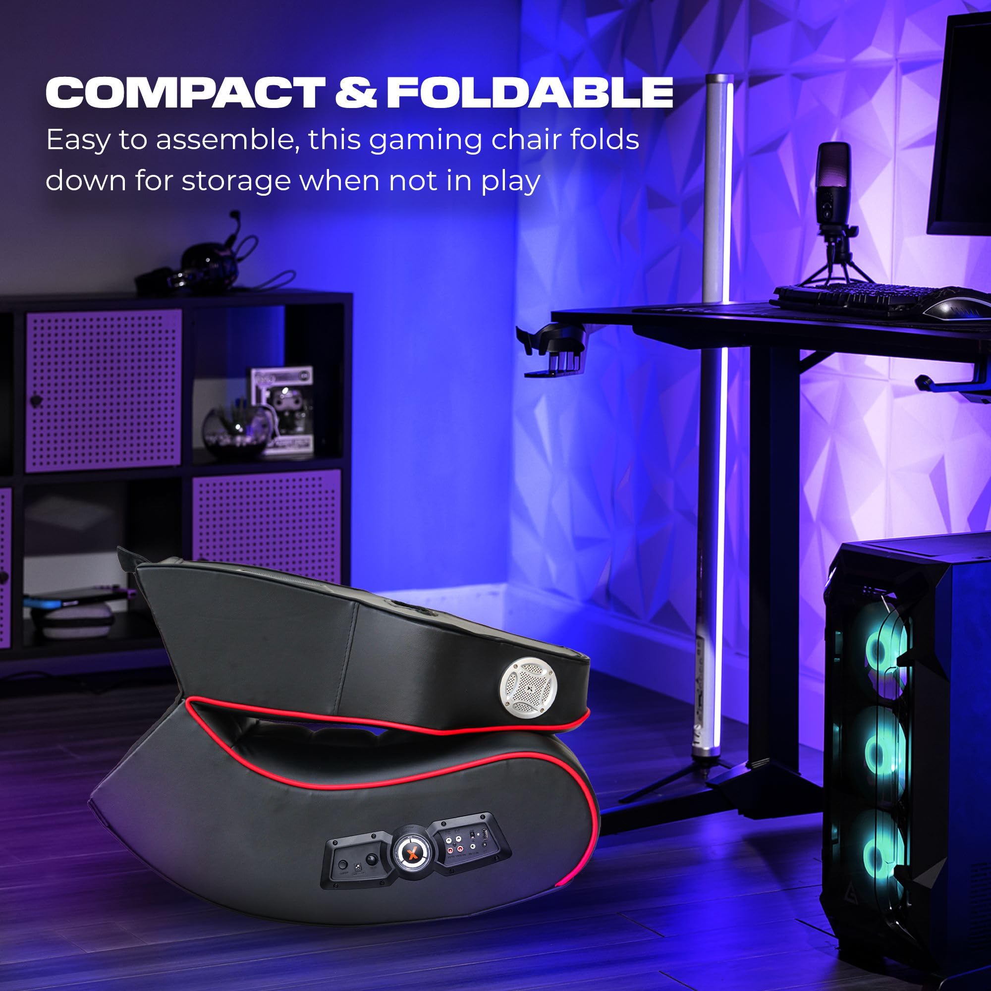 X Rocker Video Gaming Floor Rocker Chair with Built-in Speakers - Foldable Ergonomic Gaming Chair for Kids & Teens Ages 5-17 - Perfect for Bedroom, Game Room or Living Room Gaming Setup - Great Gift for Boys & Girls Gamers