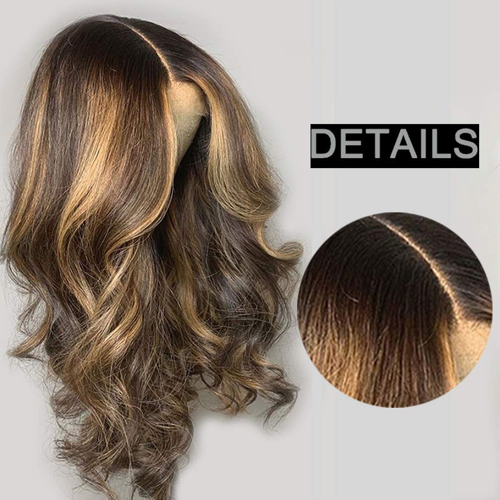 13x4 Lace Front Human Hair Wig - Long Ombre Balayage Highlight Wig with Loose Waves for Black & White Women | Brown to Blonde Mix | Perfect for Parties, Weddings & Daily Wear