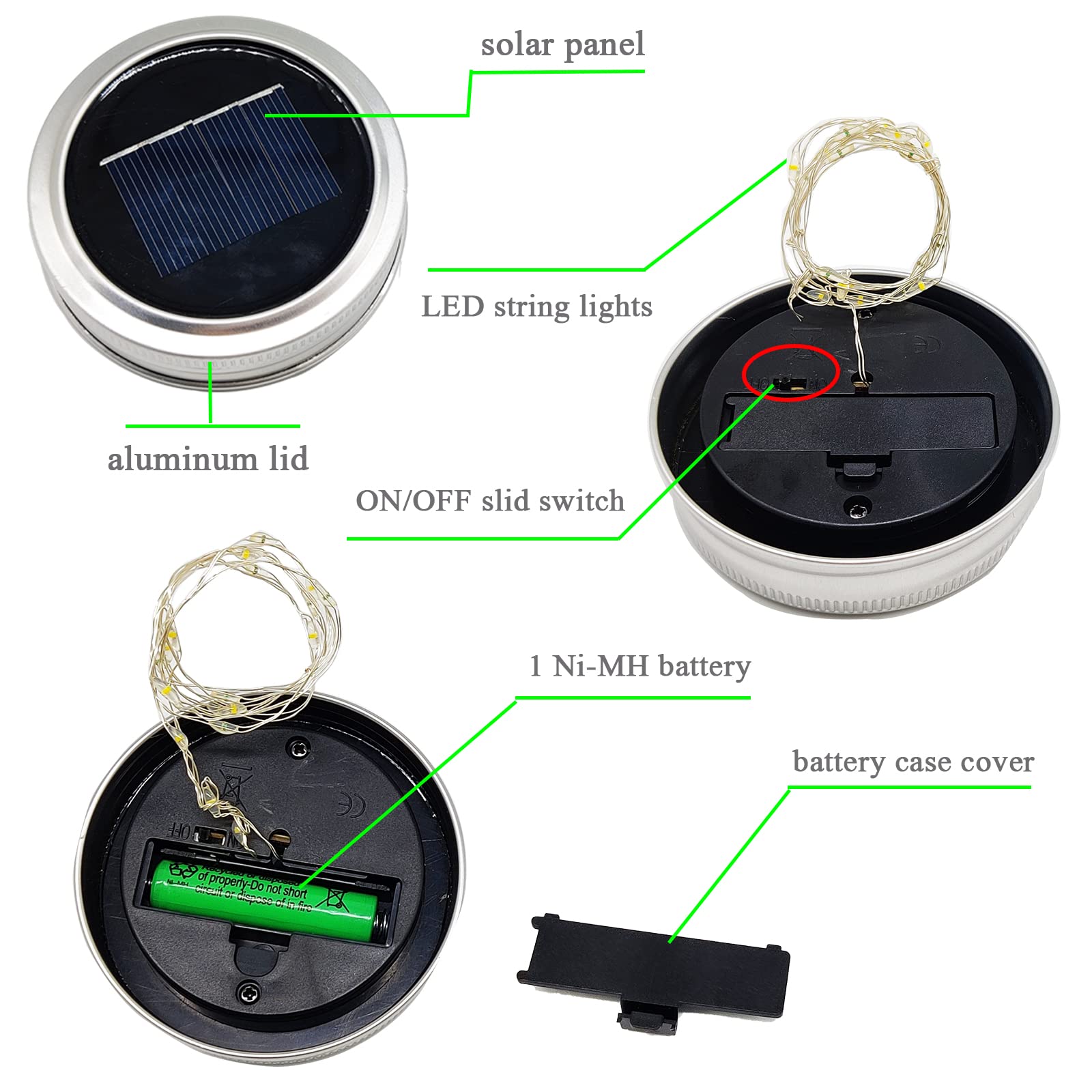 10 Pack Solar Mason Jar Light Lids - 20 LED Fairy String Lights with Hangers, Waterproof & Rust-Resistant for Outdoor Decor - Perfect for Patio, Lawn, Garden, Wedding & Lantern Lighting (Warm White)
