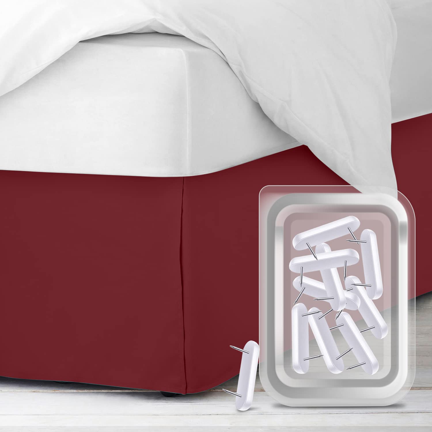 Empyrean Twin Bed Skirt - 14 Inch Drop Microfiber Dust Ruffle with 8 Pins - Burgundy Red Bedding Accessory for Twin Beds | Perfect for Guest Rooms, Dormitories & Home Decor
