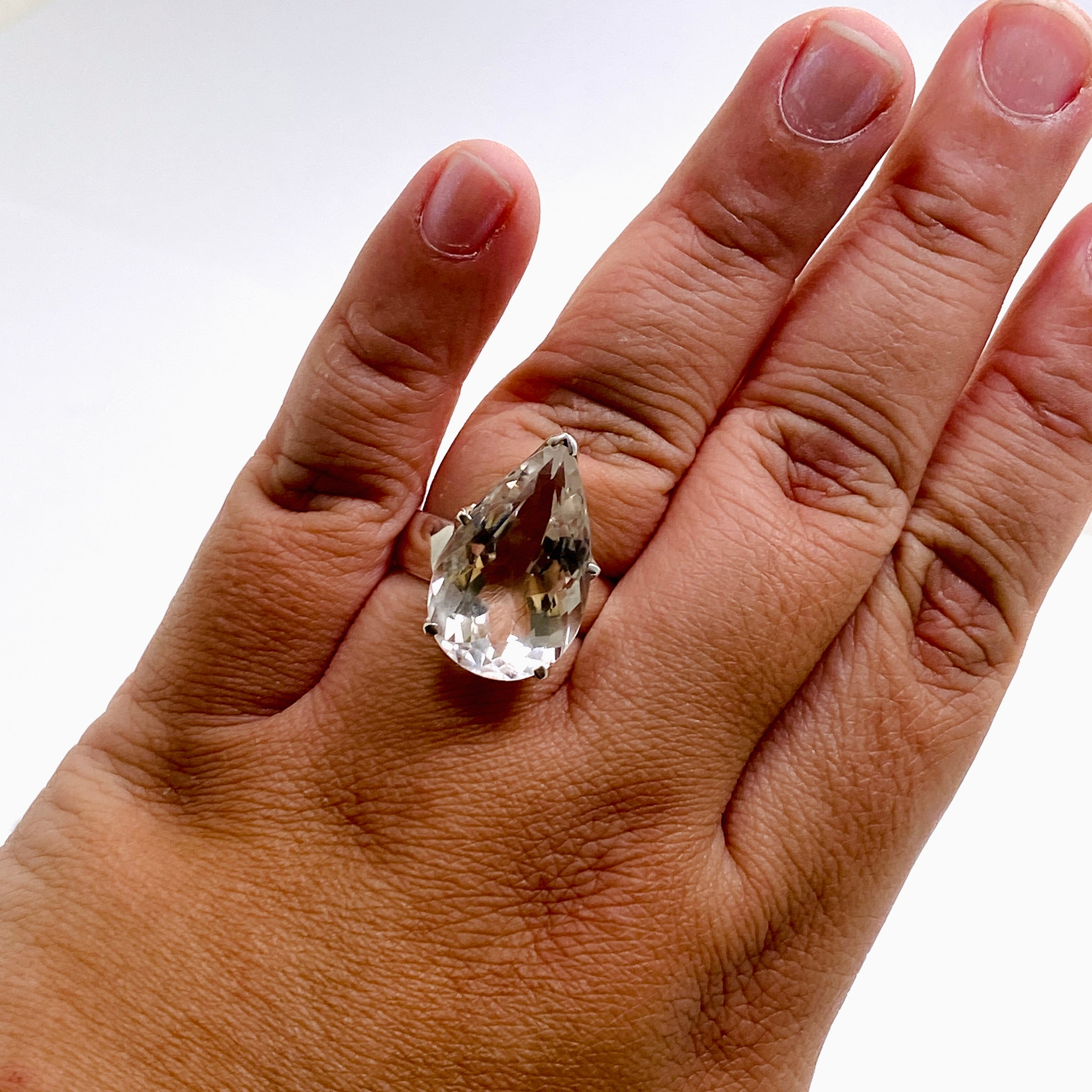 11.5 Clear Quartz Teardrop Faceted Ring - Elegant Crystal Jewelry for Women | Perfect for Weddings, Parties & Everyday Wear
