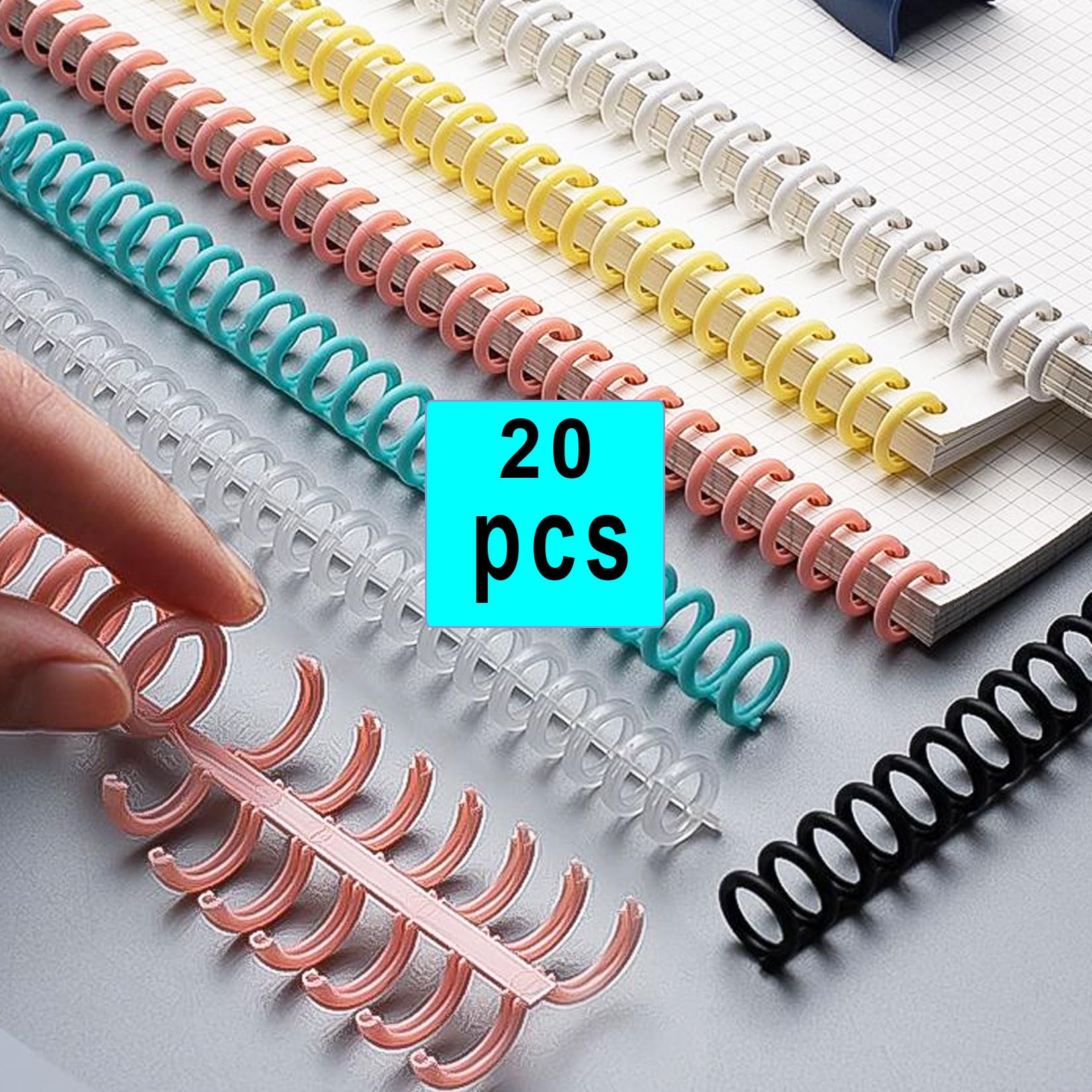 20PCS Colorful Plastic Click Binding Combs - 12mm Spiral Binding Coils with 30 Rings - Binder Combs Kit for Office, School, and DIY Projects