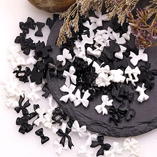 100Pcs Bulk Nail Charms - Mixed Shapes 3D Resin Nail Art Decorations for DIY Manicure, Slime Crafts & Nail Design (Black White Bow) | Perfect for Home Nail Salons, Party Favors & Gift Making