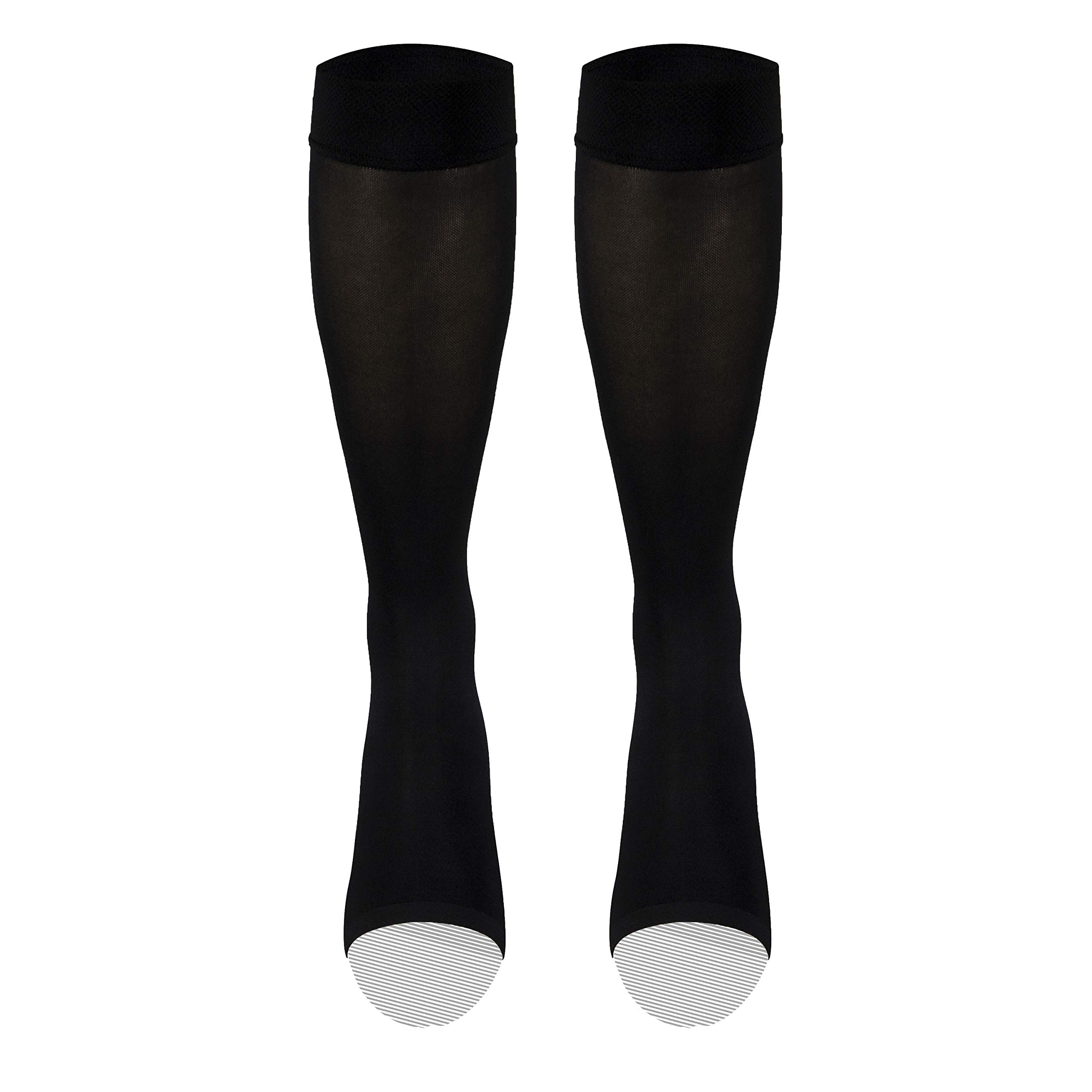 Truform Women's Knee High Compression Stockings 15-20 mmHg - Open Toe Opaque Black (Large) - Improve Circulation for Travel, Work & Varicose Vein Relief