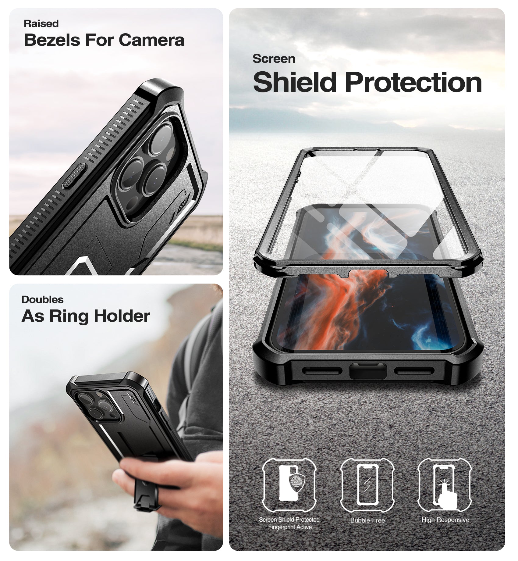 Dexnor iPhone 14 Pro Max Case - Heavy Duty Shockproof Full Body Protection with Built-in Screen Protector & Adjustable Kickstand - Perfect for Outdoor Activities, Travel, and Daily Use