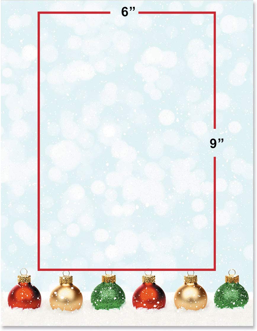 Premium Snowy Ornament Holiday Stationery Set - 25 Sheets Winter Christmas Theme Border Paper & Letterhead (8.5 x 11) for Festive Greetings, Office Decor & Seasonal Crafting