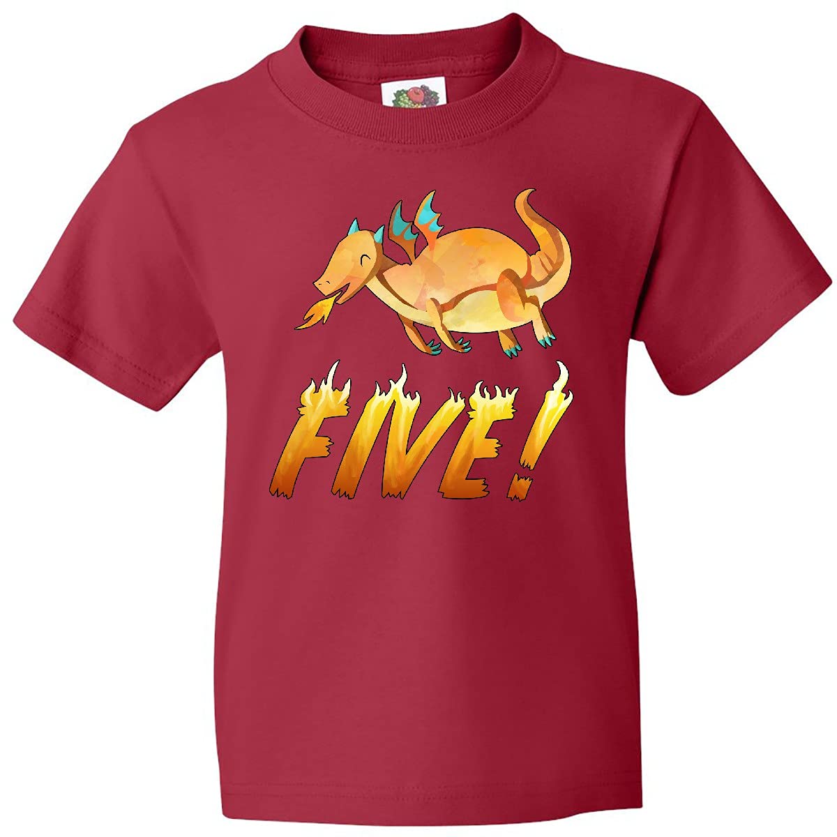 inktastic 5 Fifth Birthday Orange Dragon Breathing Fire Youth T-Shirt - Fun Kids Birthday Party Outfit & Cool Graphic Tee Gift