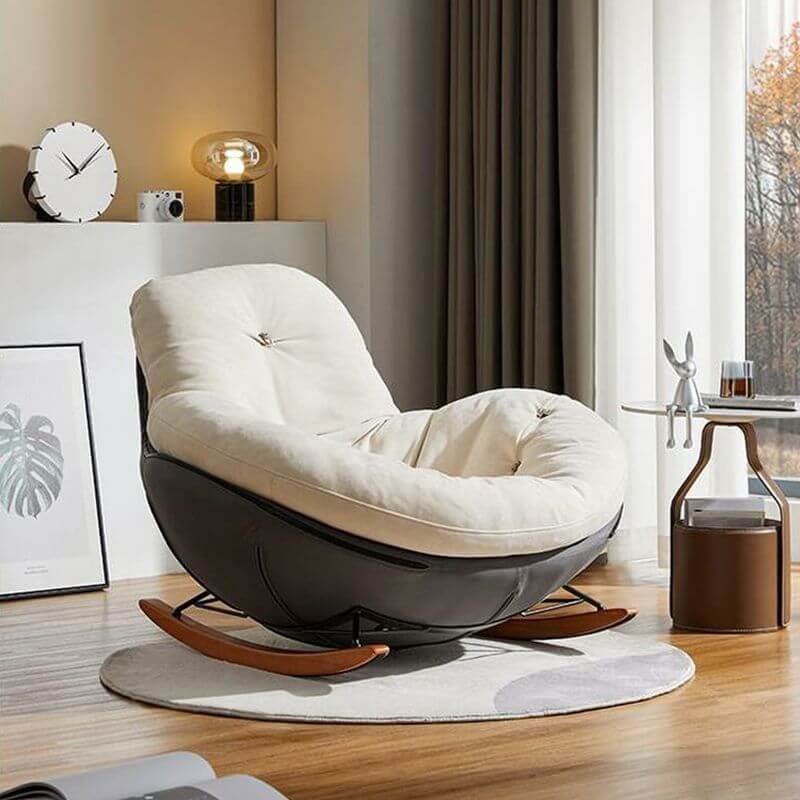 White Upholstered Rocking Chair for Living Room - Solid Wood Legs, Compact Armless Nursery Rocker - Perfect for Small Spaces, Nursery & Cozy Reading Nook