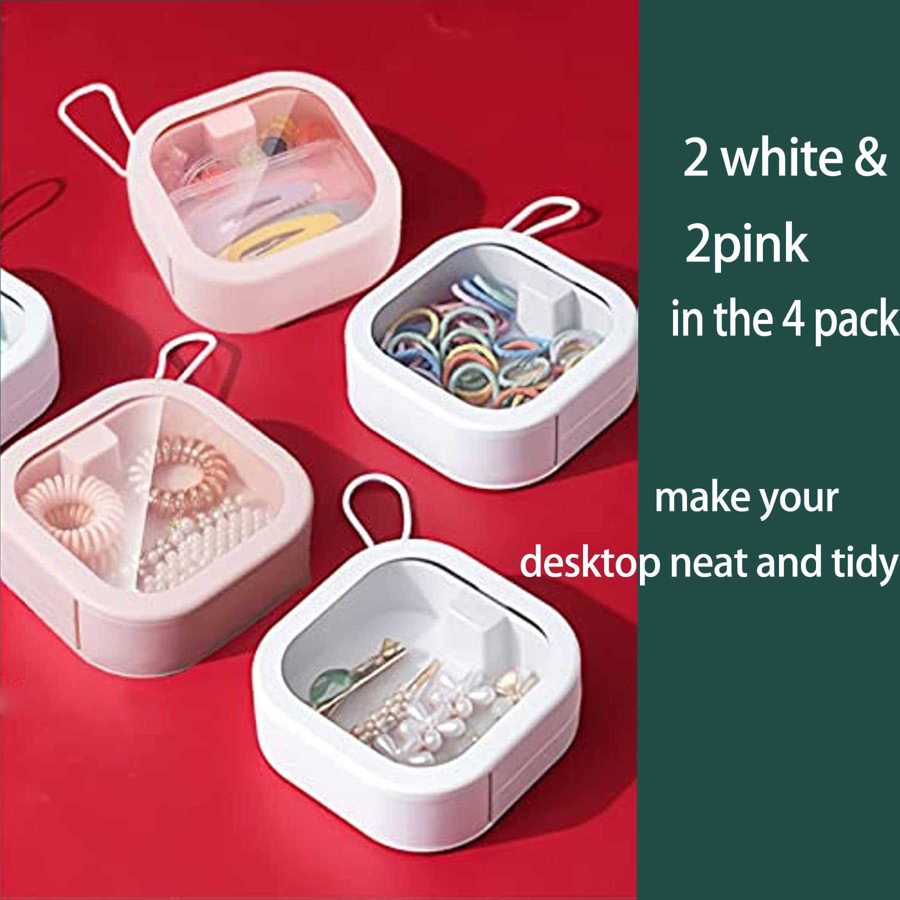 4-Piece Hair Tie Organizer Set - Portable Travel Q-Tip Holder & Bathroom Storage Solution - Cotton Swab Dispenser with Lid for Kids Hair Accessories & Desktop Organization (White) - Perfect for Travel, Bathroom Countertops, and Vanity Organizing