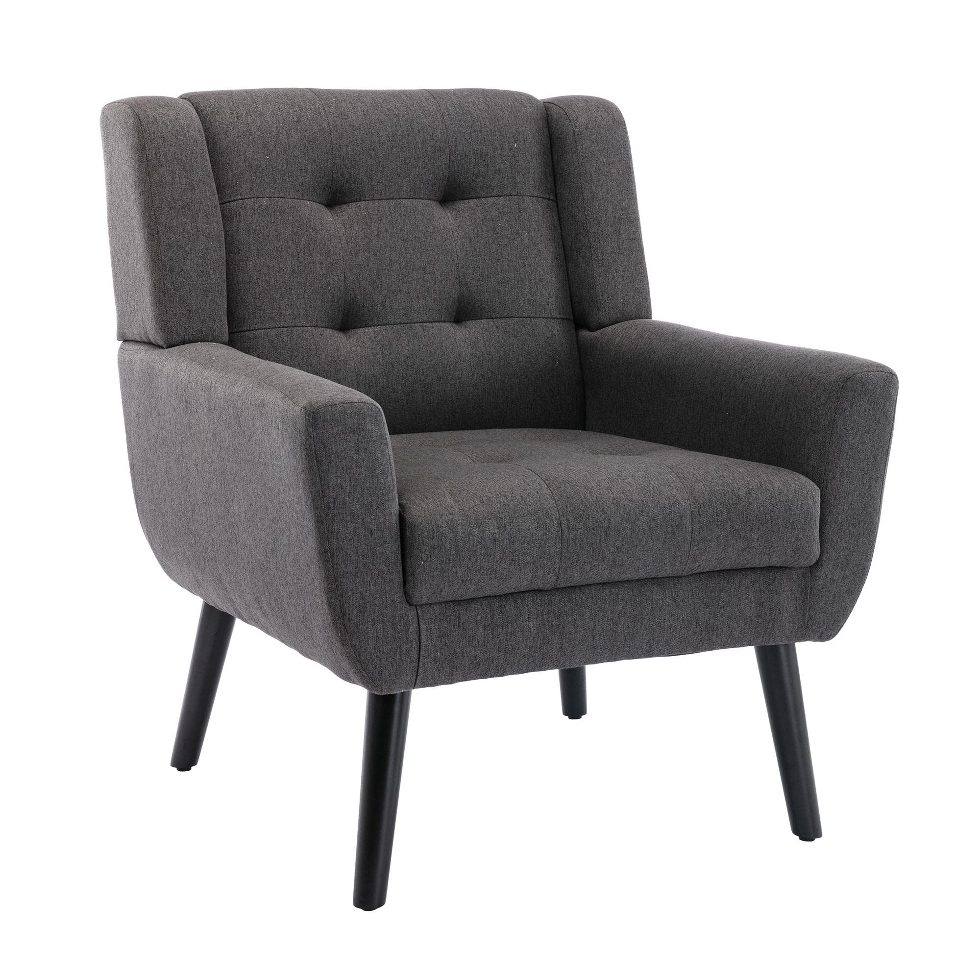 Modern Accent Chair - Upholstered Button Tufted Armchair with Linen Fabric & Black Legs | Ergonomic Living Room, Bedroom & Home Decor Chair | Perfect for Reading Nook, Lounge Area & Cozy Spaces (Dark Gray)