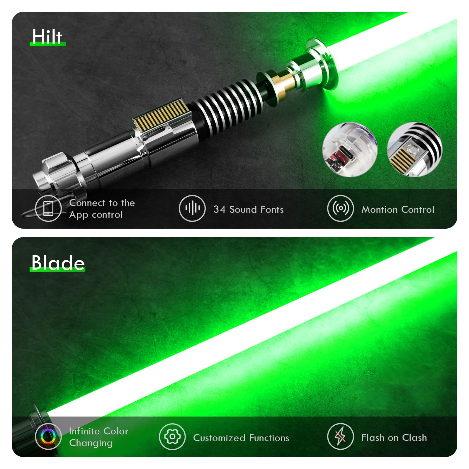 Custom Smooth Swing Xenopixel 3.0 Lightsaber with 34 Sound Fonts & Motion Control - Infinite Color Changing LED Lightsaber with Stand - Luke Skywalker Style for Cosplay, Collecting & Star Wars Enthusiasts