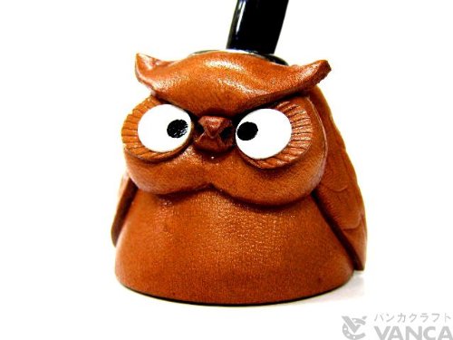 VANCA Handmade Owl Genuine Leather Animal Desk Single Pen Stand - Japanese Craftsmanship for Office & Home Decor
