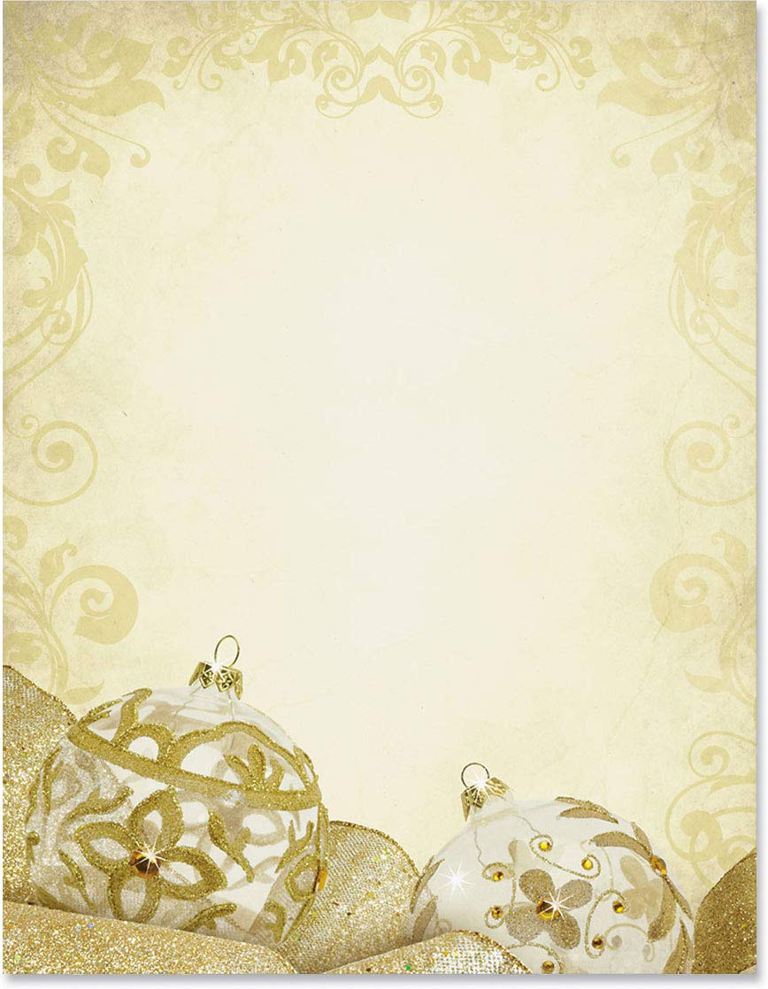 Premium Gold Jeweled Holiday Stationery - Elegant Winter Christmas Theme Letterhead Paper 8.5